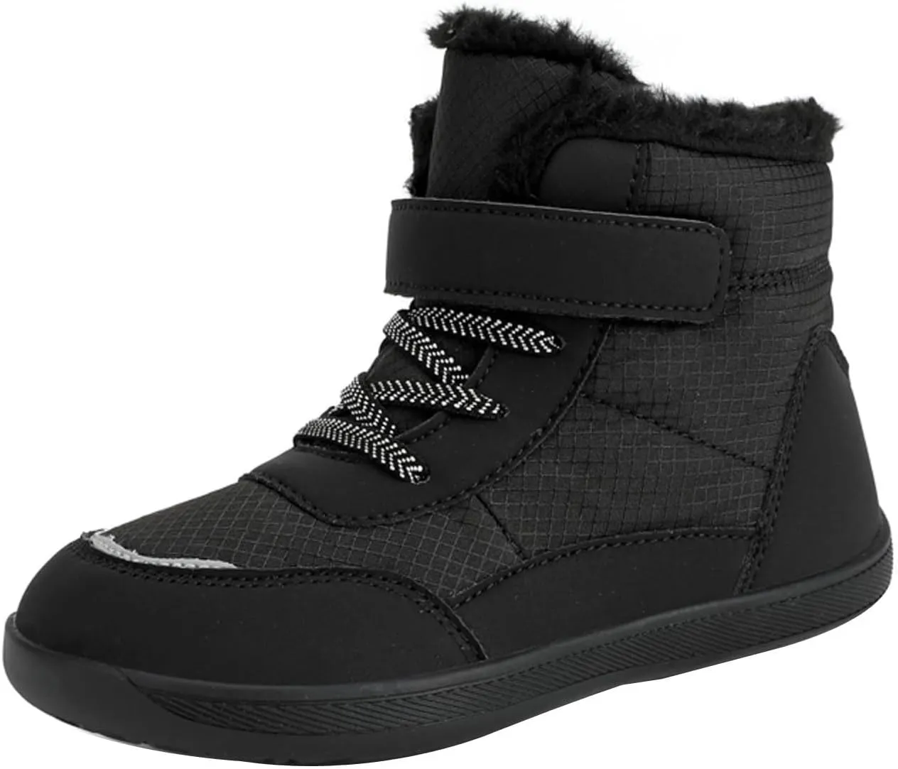 Boys Girls Barefoot Winter Boots with Wide Toe Box Slip Drop Sole Ankle Winter Snow Boots for Boys Youth Casual Boots (Black, 12 Little Child)