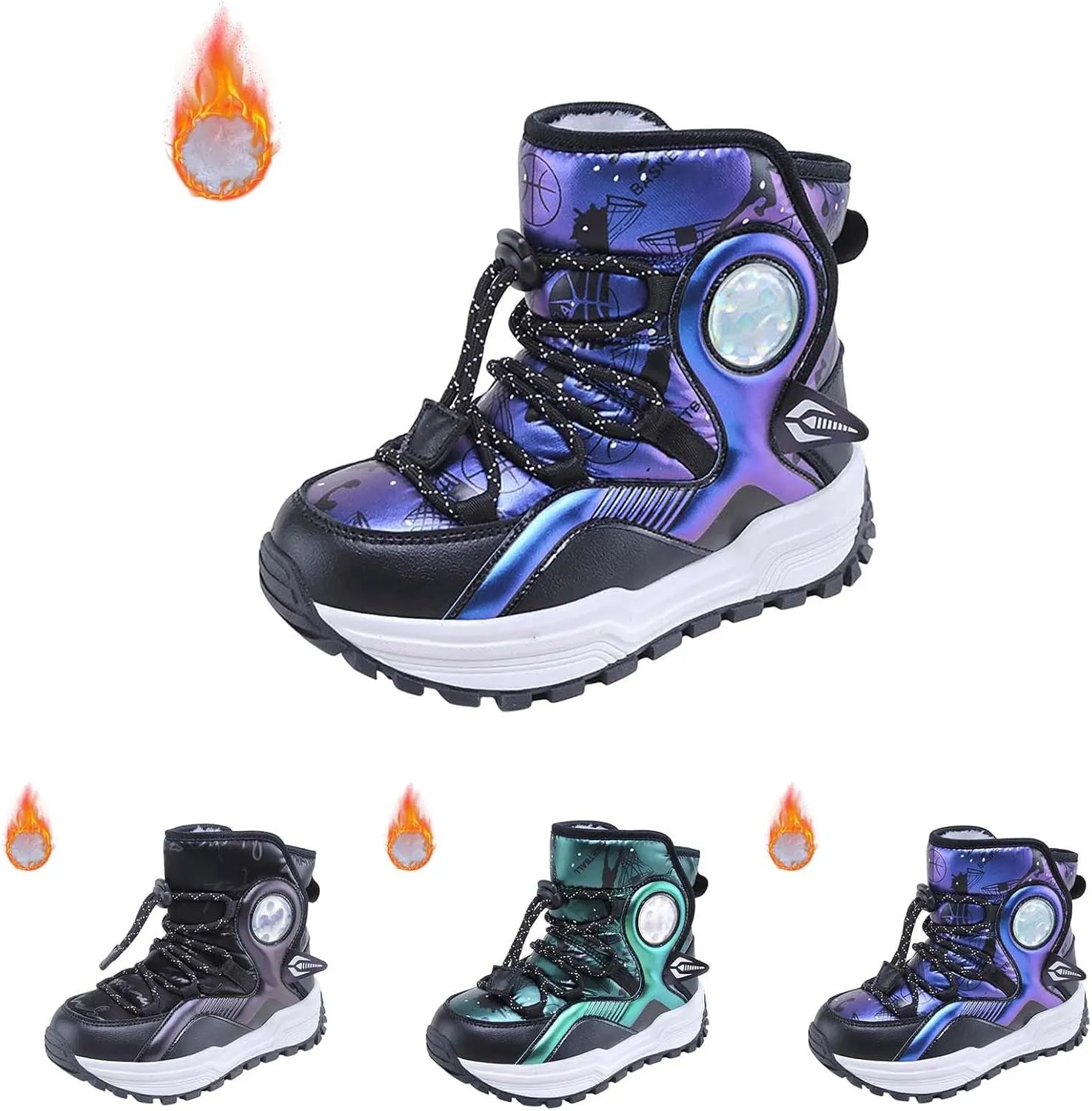 Boys Snow Boots Winter aterproof Slip esistant Thicken Bottom Cold Weather Warm Snow Shoes for Little/Big Kid