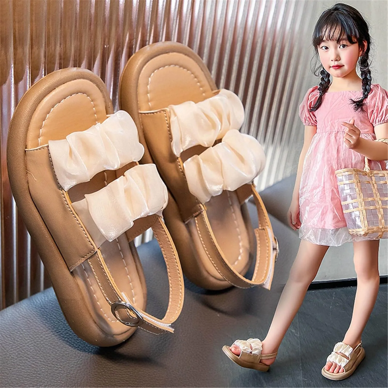 Children's Girls Sandals Summer Mesh Open Toe Shoes with Dresses Daily Wear Slippers Toddler Girl Slipper for Kids