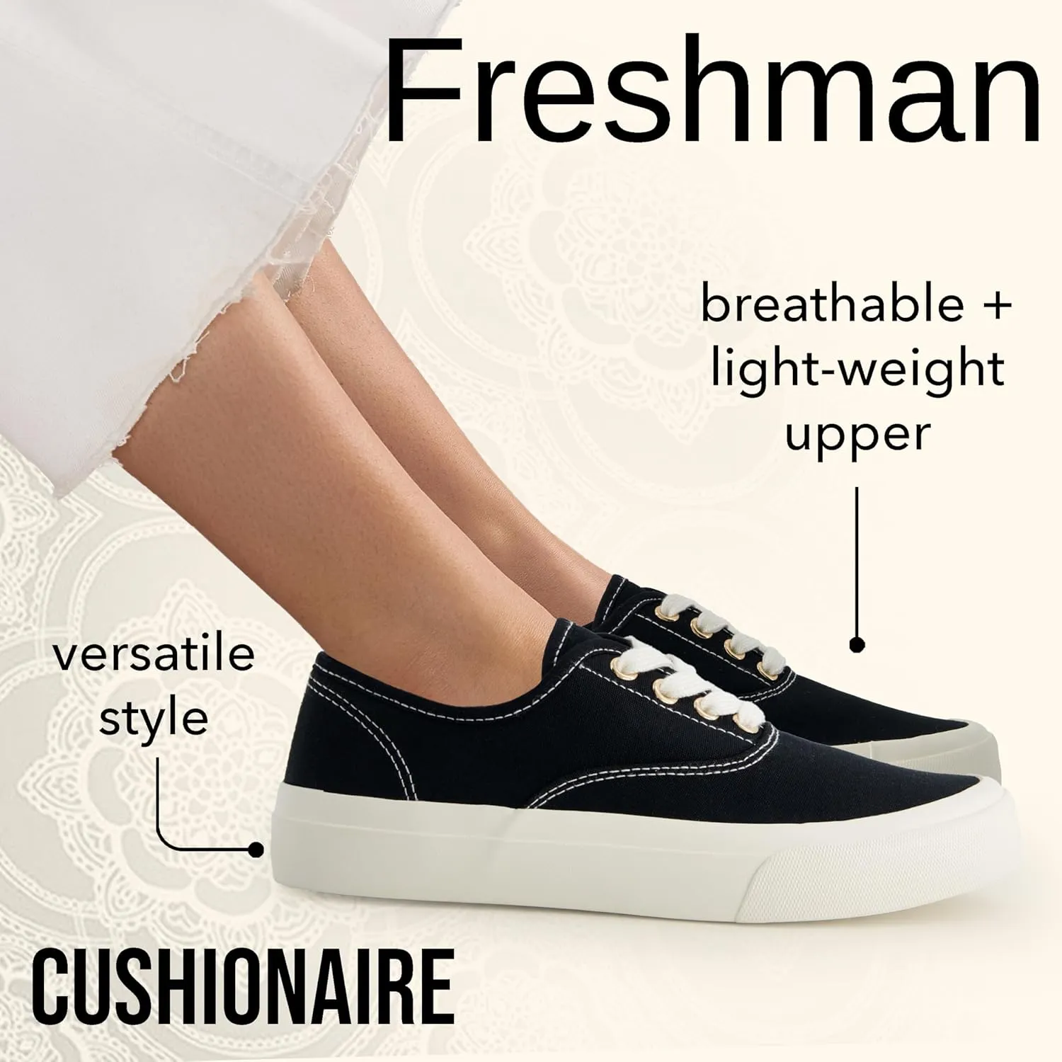 CUSHIONAIRE Women??s Freshman Canvas Lace-Up Sneaker with Memory Foam, Wide Widths Available | Casual Walking Shoes, Lightweight & Comfortable