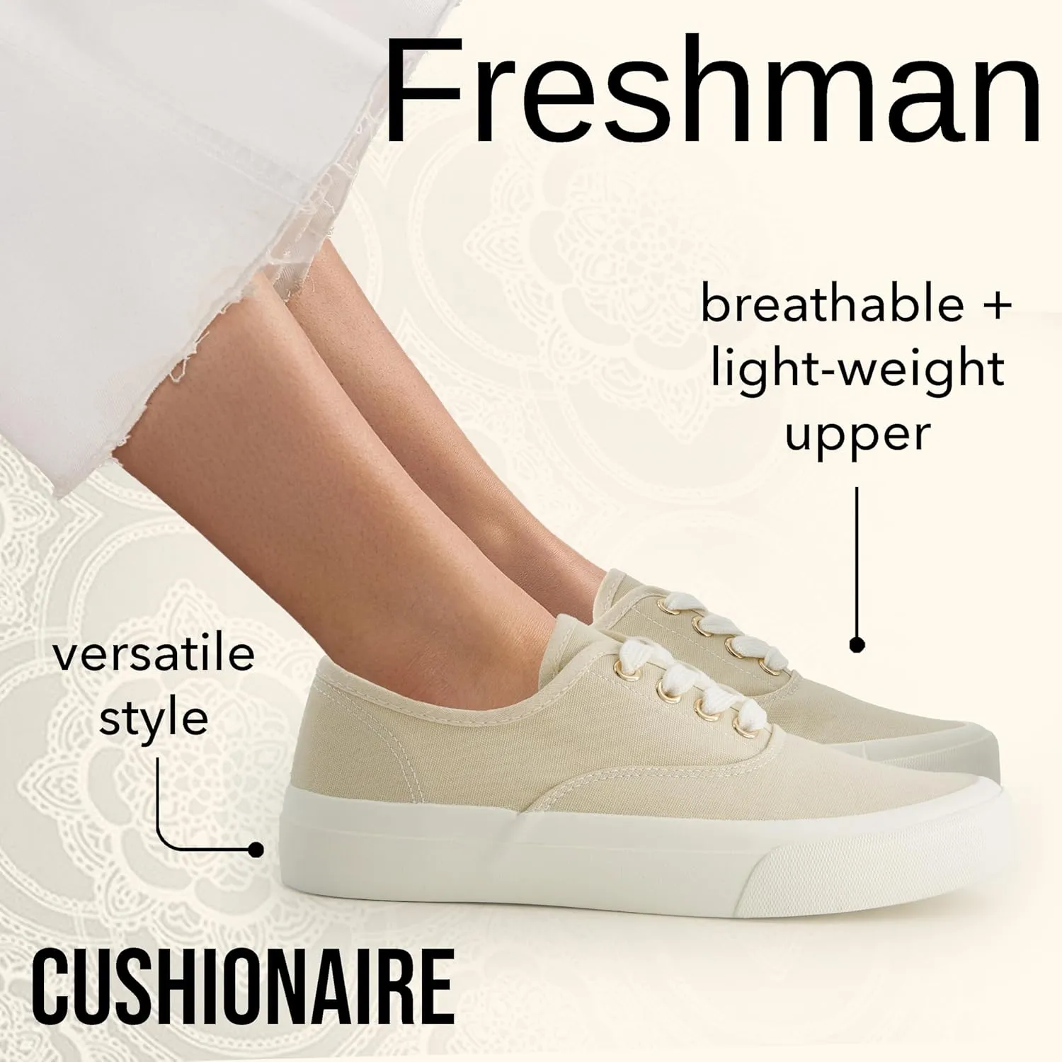 CUSHIONAIRE Women??s Freshman Canvas Lace-Up Sneaker with Memory Foam, Wide Widths Available | Casual Walking Shoes, Lightweight & Comfortable