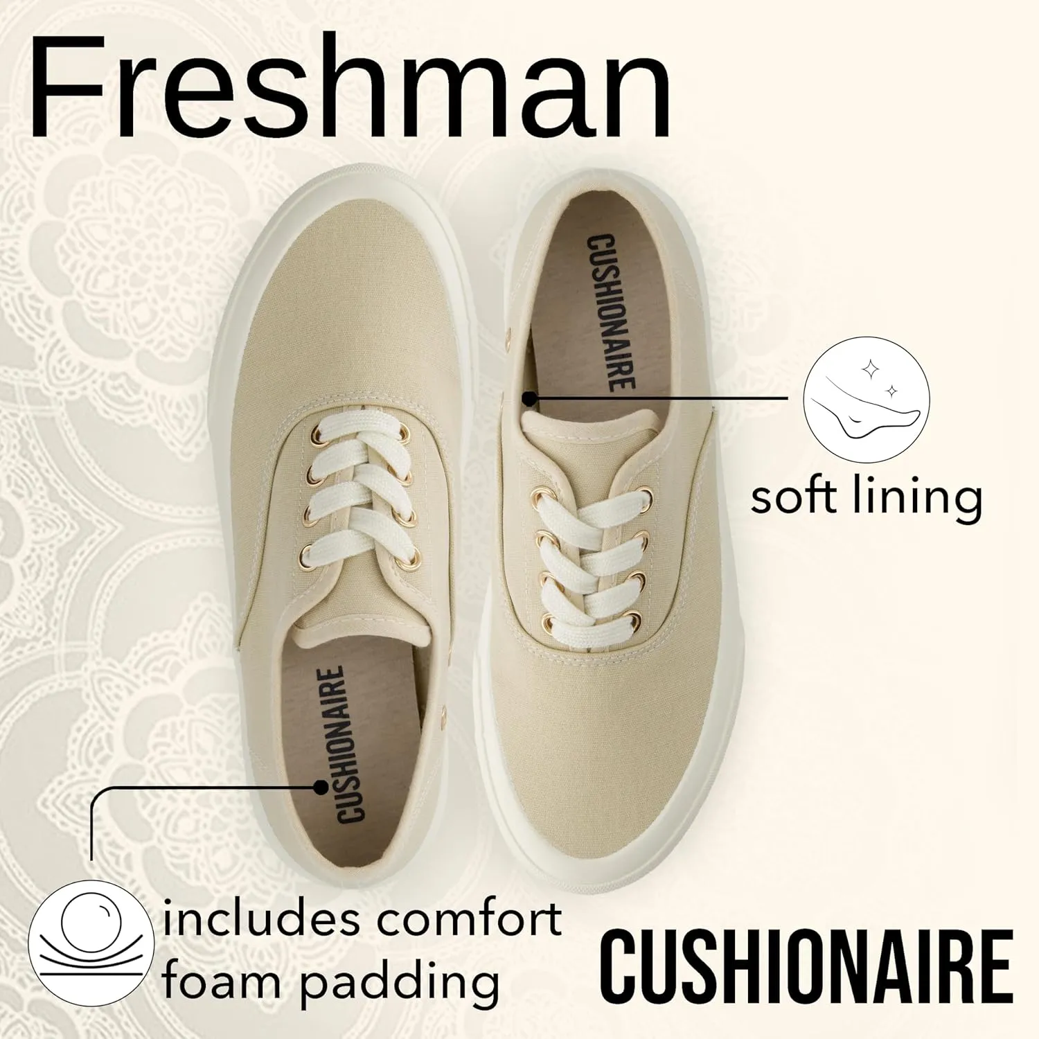CUSHIONAIRE Women??s Freshman Canvas Lace-Up Sneaker with Memory Foam, Wide Widths Available | Casual Walking Shoes, Lightweight & Comfortable