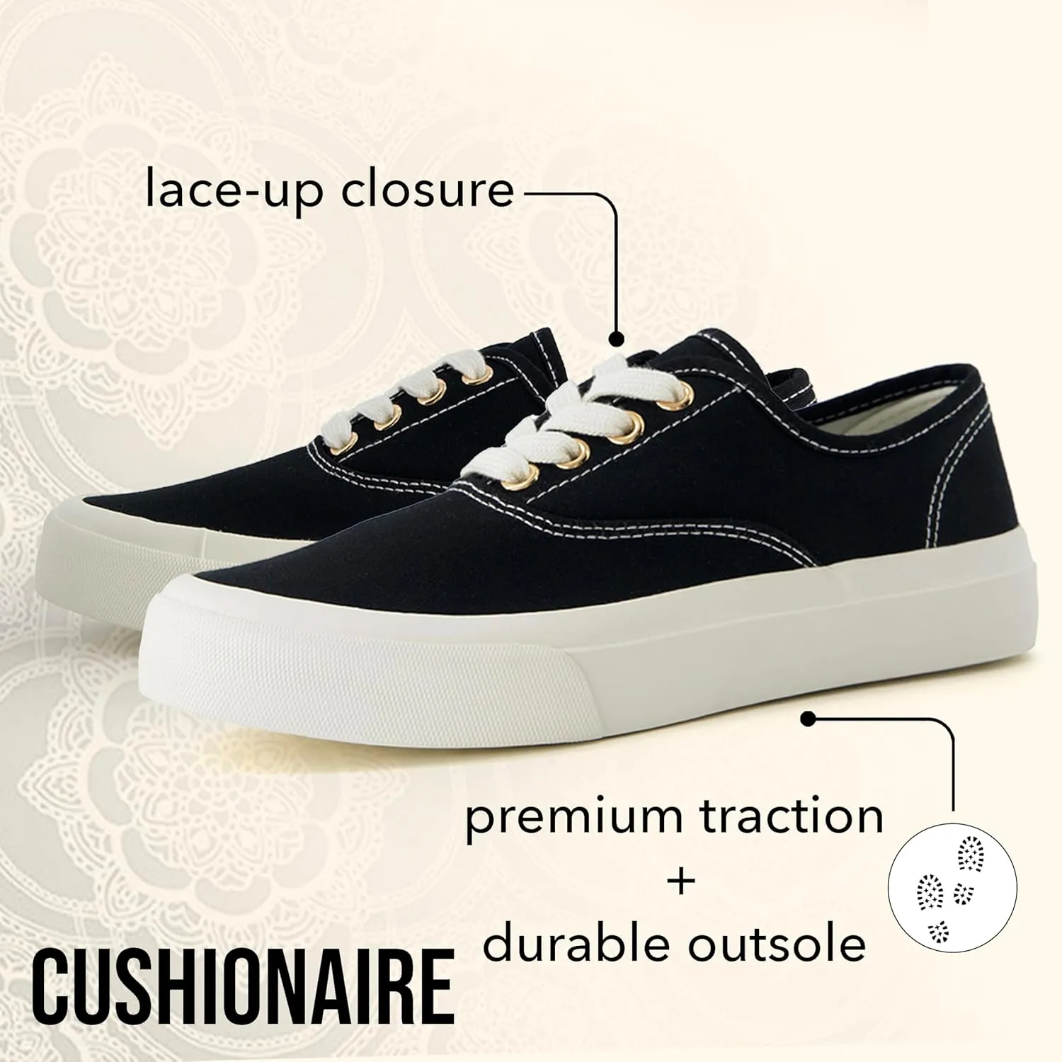CUSHIONAIRE Women??s Freshman Canvas Lace-Up Sneaker with Memory Foam, Wide Widths Available | Casual Walking Shoes, Lightweight & Comfortable
