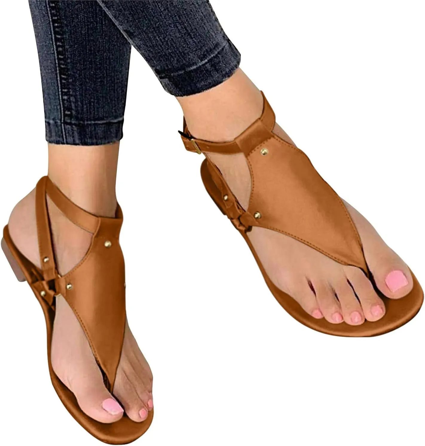 Flat Sandals for Women Roman Slide Slippers Comfortable Ankle Strap T-Strap Flip Flops Beach Outdoor Gladiator Shoes