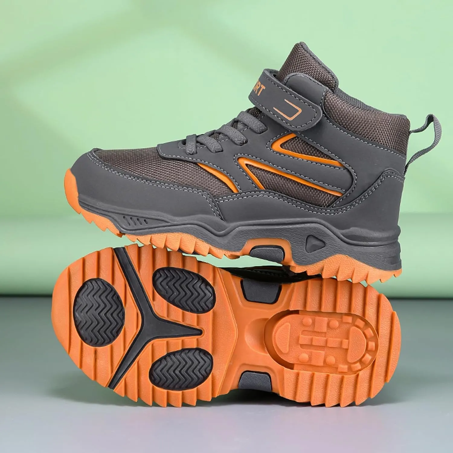 FLIOZY Boys Hiking Boots, Waterproof Slip-Resistant Outdoor Shoes, Breathable and Wear-Resistant Kids Trail Sneakers with Anti-Bump Toe for Little/Big Kids