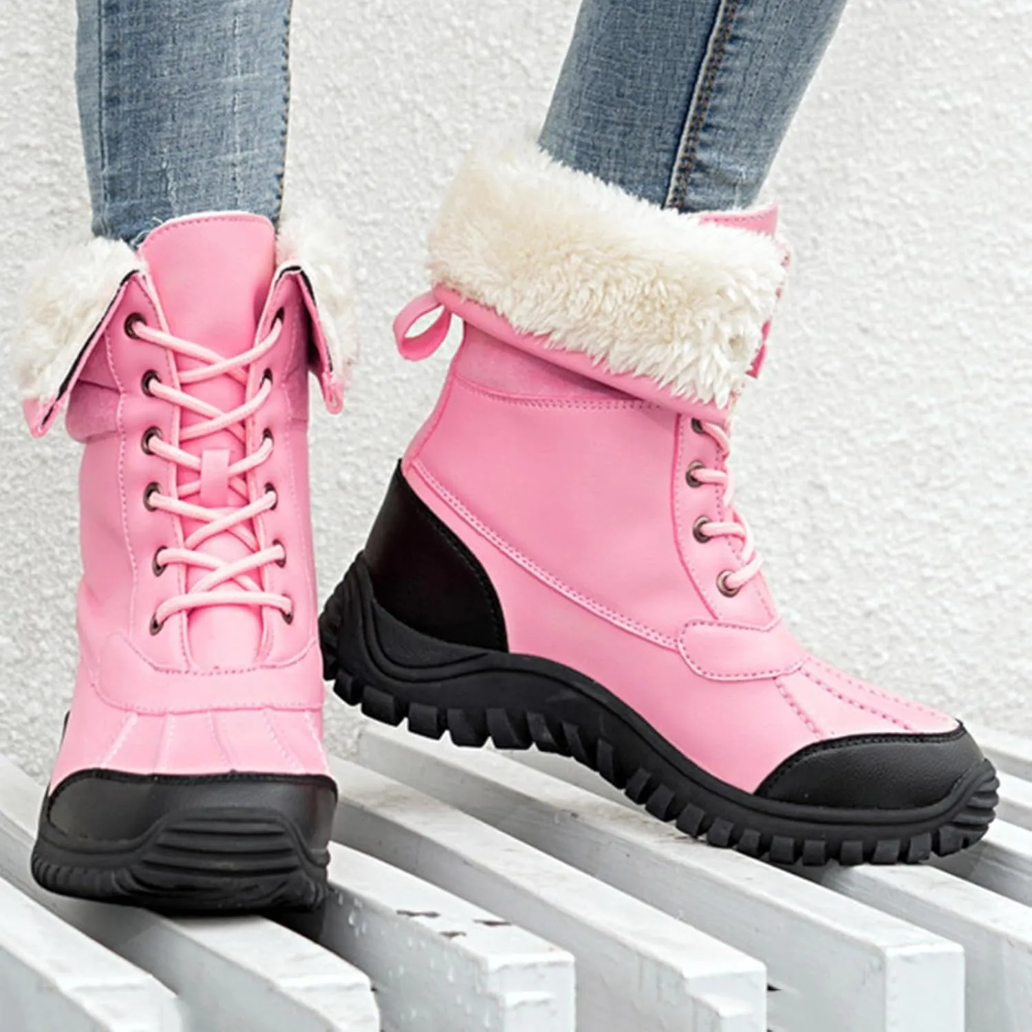 Fur Boots for Women Winter,High Top Protect Ankle Cold-Weather Warm Snow Boots for Women Waterproof,Casual Comfortable Hiking Winter Shoes Women,Slip Resistant