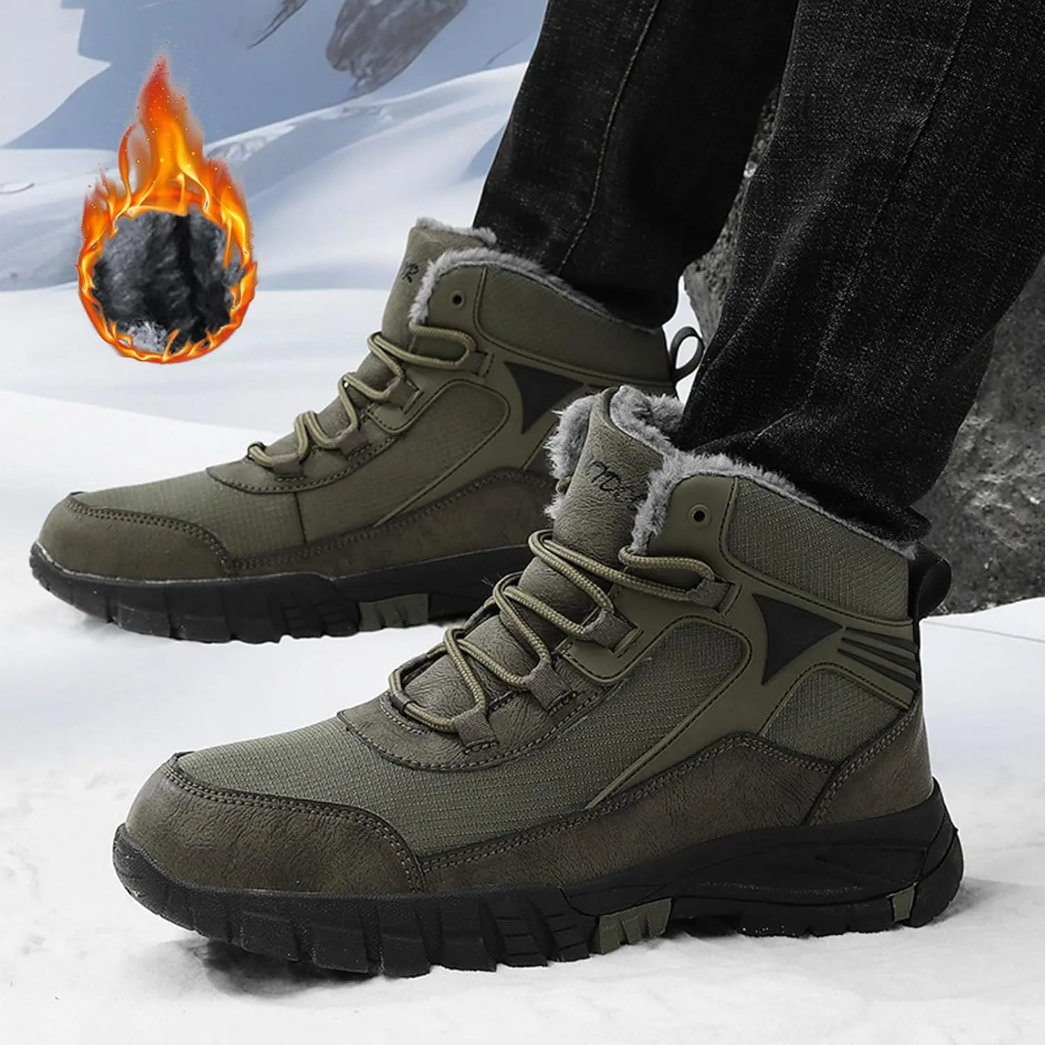 Hiking Boots for Teen Boys, Waterproof Boots Cold Weather Insulated Fur Boots Outdoor Work Boots Women's Winter Boots