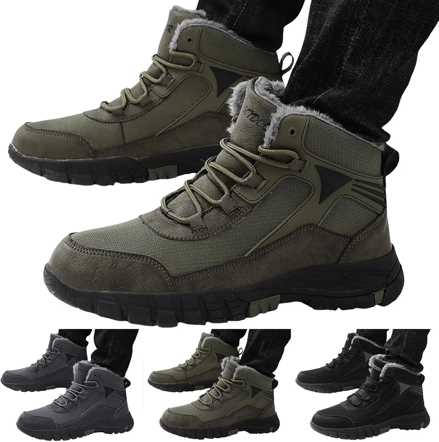 Hiking Boots for Teen Boys, Waterproof Boots Cold Weather Insulated Fur Boots Outdoor Work Boots Women's Winter Boots