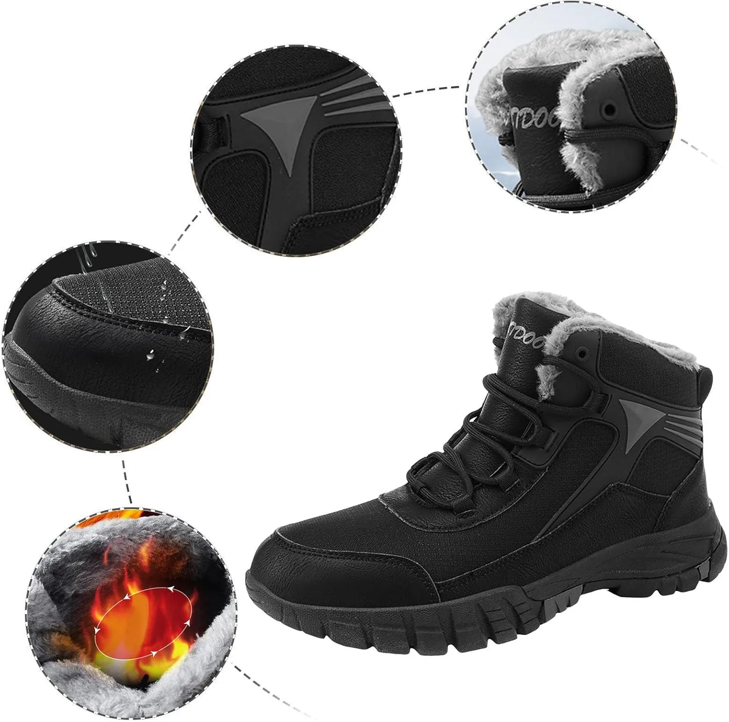 Hiking Boots for Teen Boys, Waterproof Boots Cold Weather Insulated Fur Boots Outdoor Work Boots Women's Winter Boots