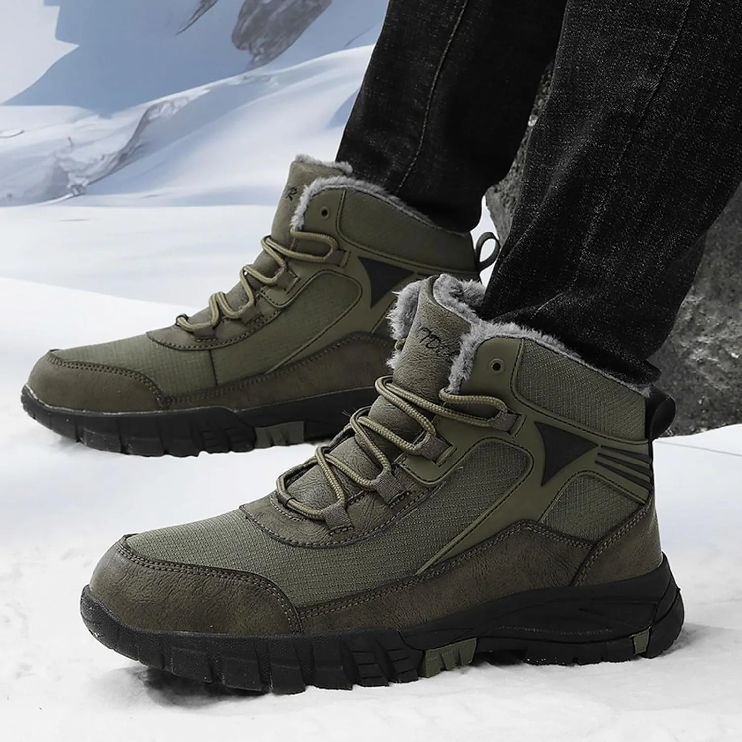 Hiking Boots for Teen Boys, Waterproof Boots Cold Weather Insulated Fur Boots Outdoor Work Boots Women's Winter Boots