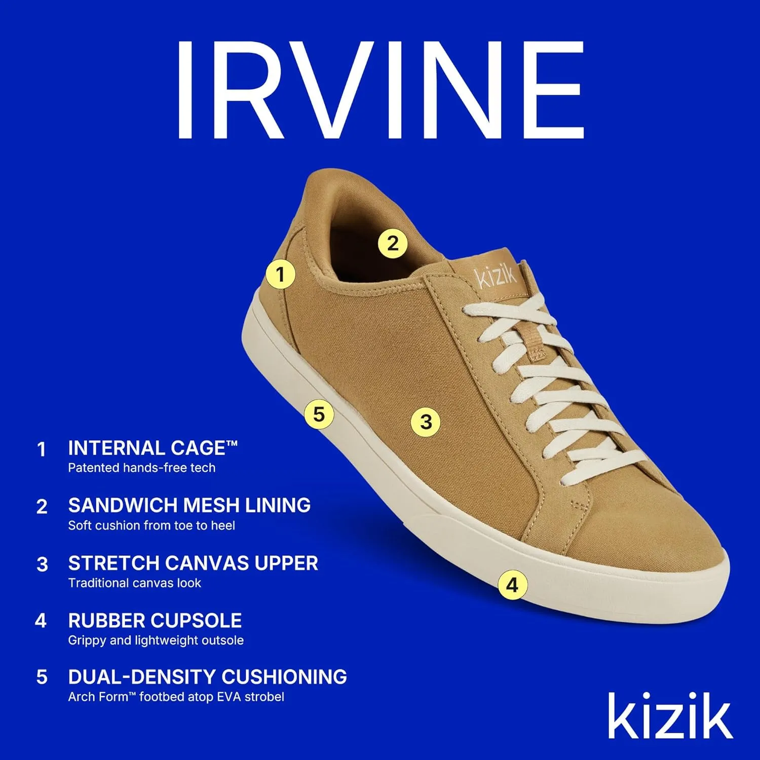 Kizik Slip On Sneakers: Irvine - Low-Profile, Stretch Canvas with Grippy Rubber Soles, Casual Shoes for Women & Men, Hands Free Convenience - Regular Width
