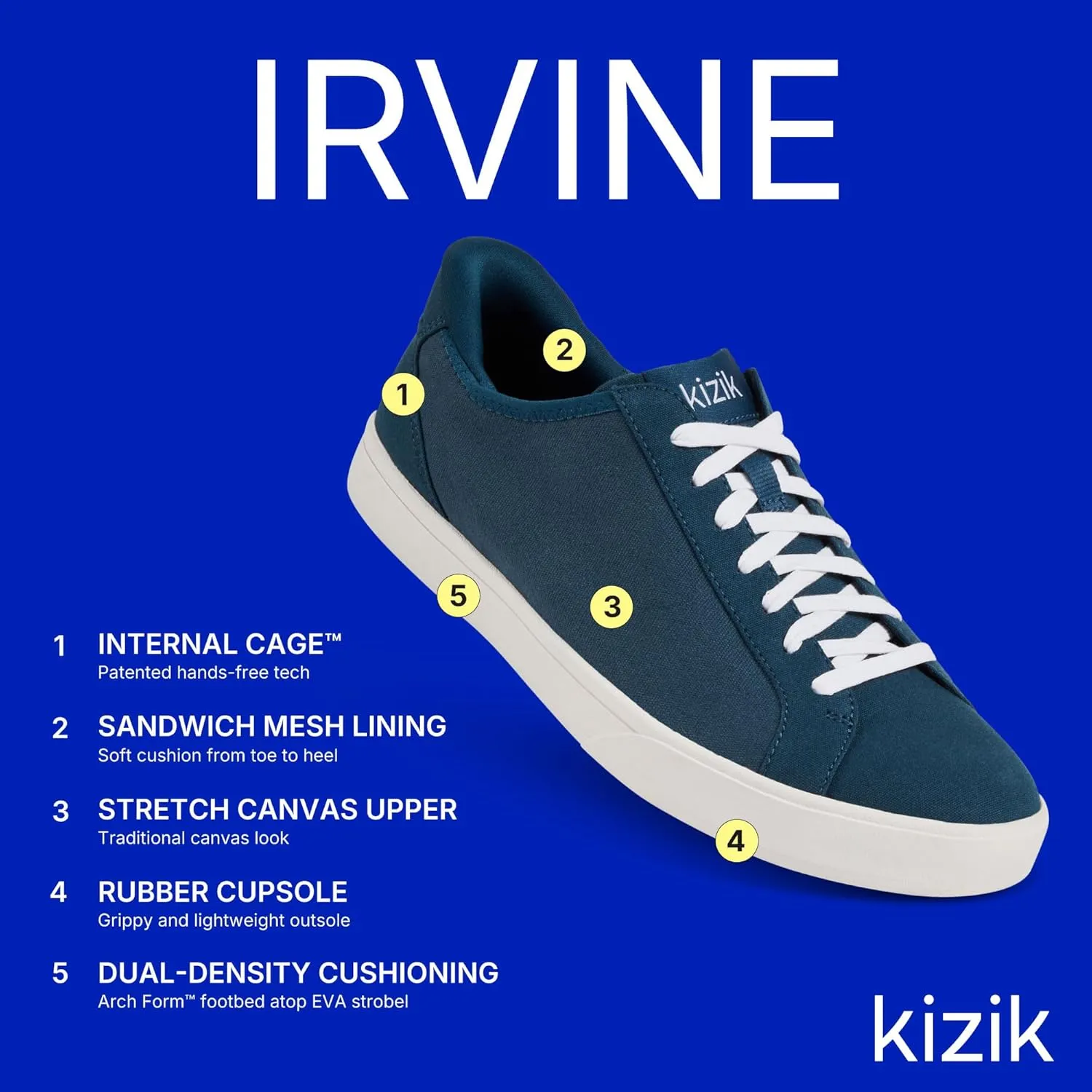 Kizik Slip On Sneakers: Irvine - Low-Profile, Stretch Canvas with Grippy Rubber Soles, Casual Shoes for Women & Men, Hands Free Convenience - Regular Width