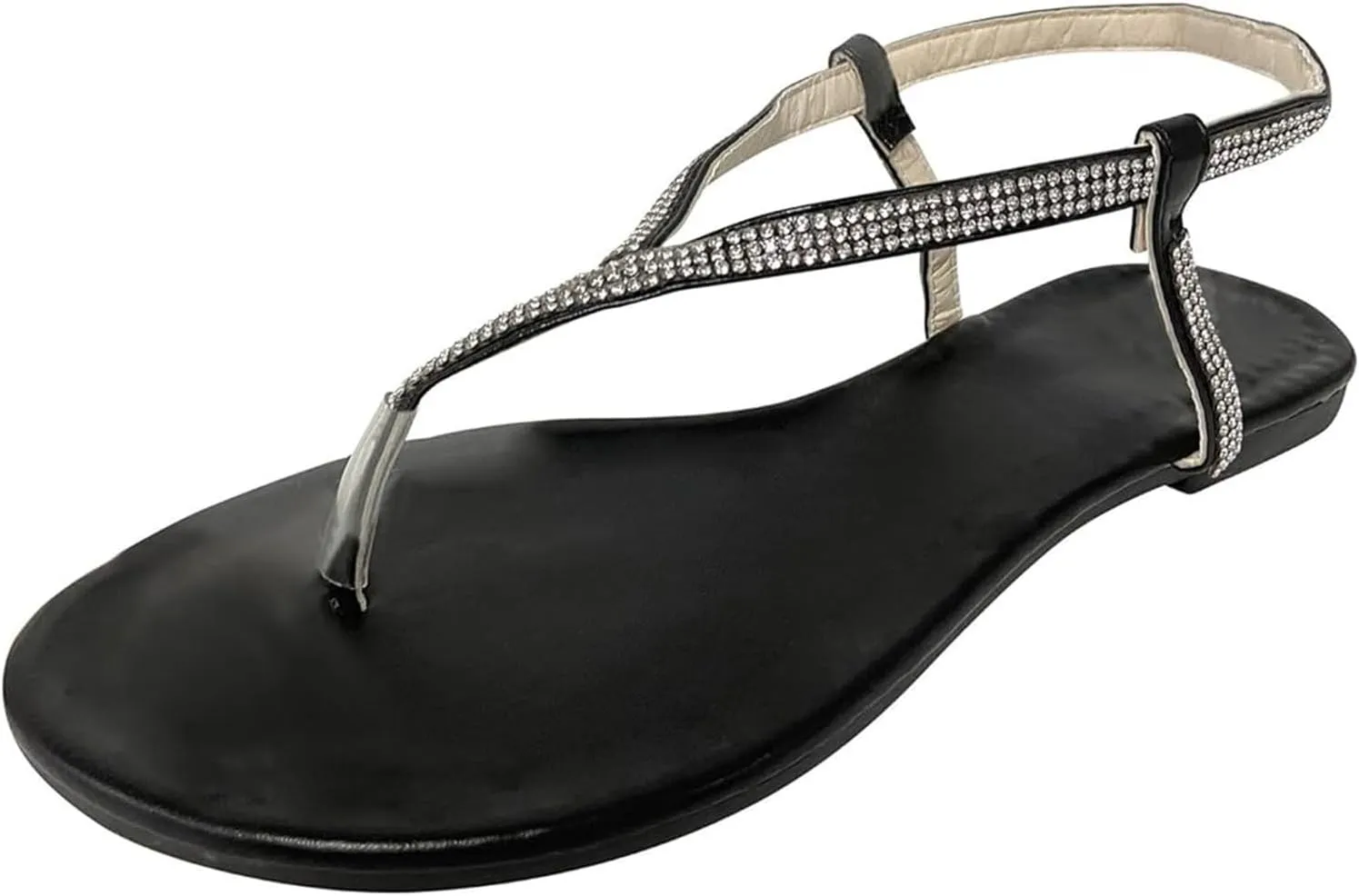 Ladmiple Sandals for Women Dressy,Womens Summer Crystal Flip Flop Gladiator Strappy Sandal Casual Roman Beach Flat Shoes