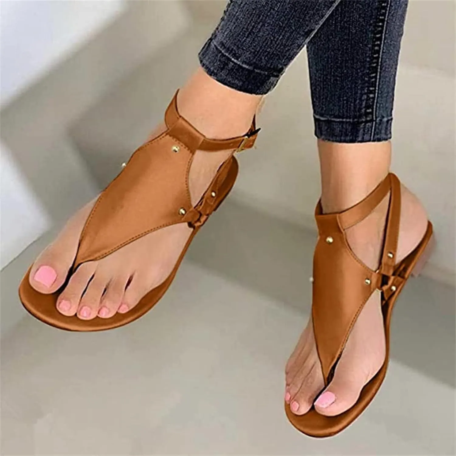 Ladmiple Sandals for Women Dressy,Womens Summer Fashion Flip Flops Gladiator Strappy Sandal Roman Casual Beach Flat Shoe