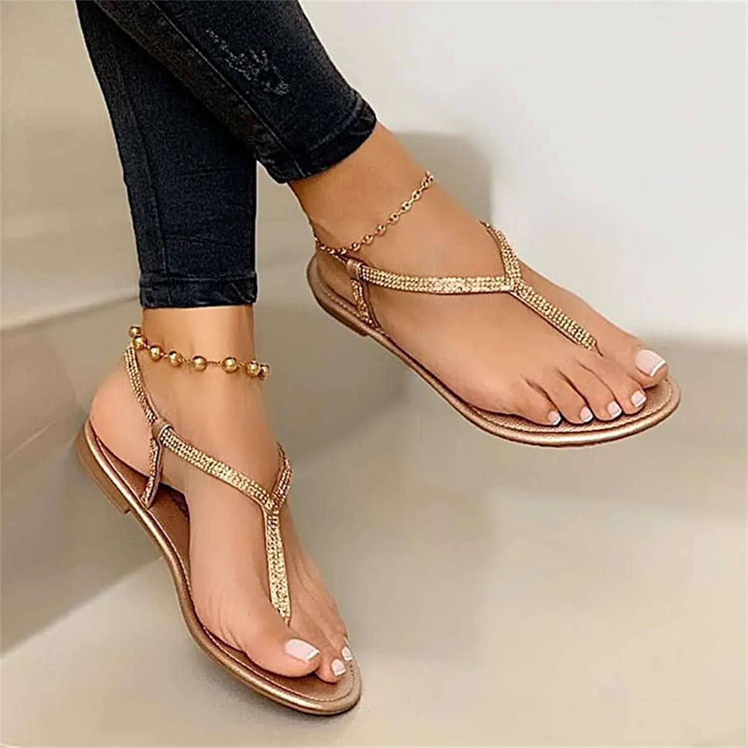 Ladmiple Sandals Women Comfortable Dressy Flats Sandals Open Toe Casual Walking Sandals for Summer Gladiator Strappy Sandals