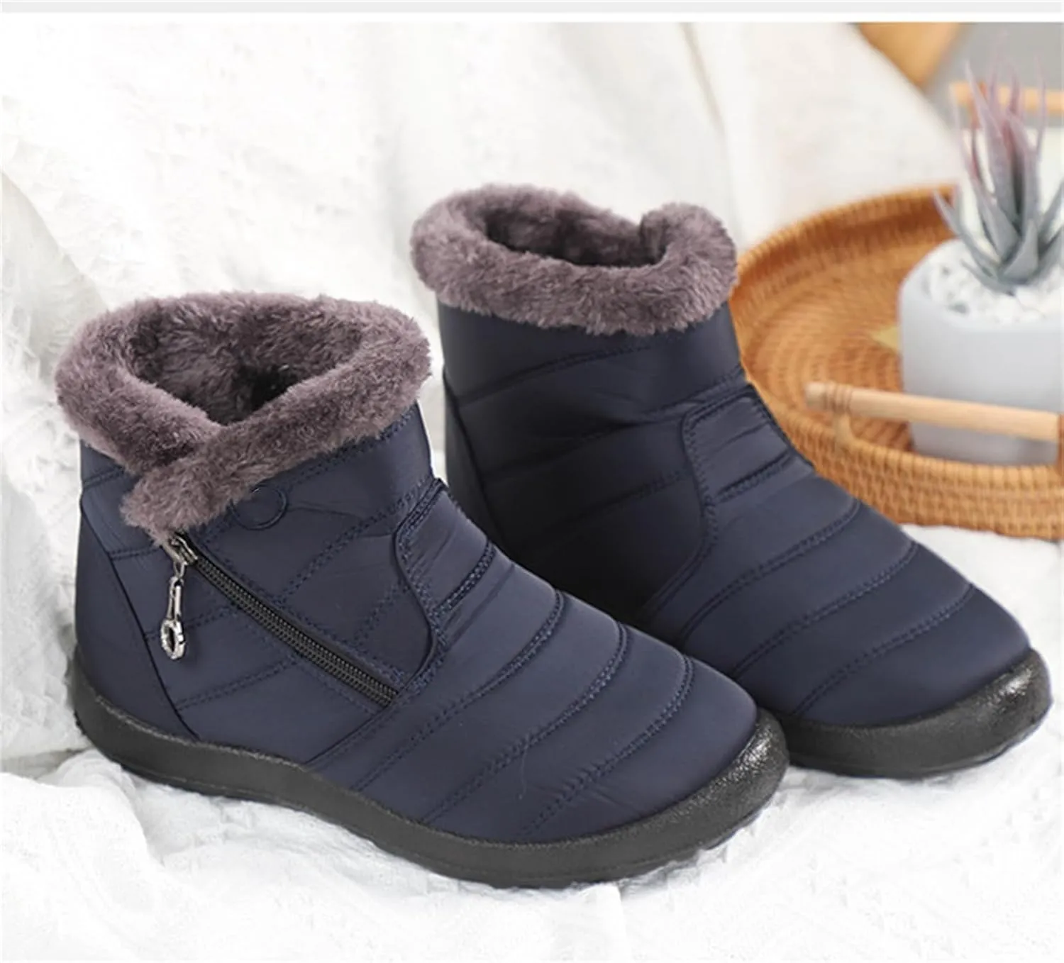 Ladmiple Winter Boots For Women Waterproof Snow Non Slip Warm Fur Lined Ankle Booties Outdoor Comfortable Walking Shoes