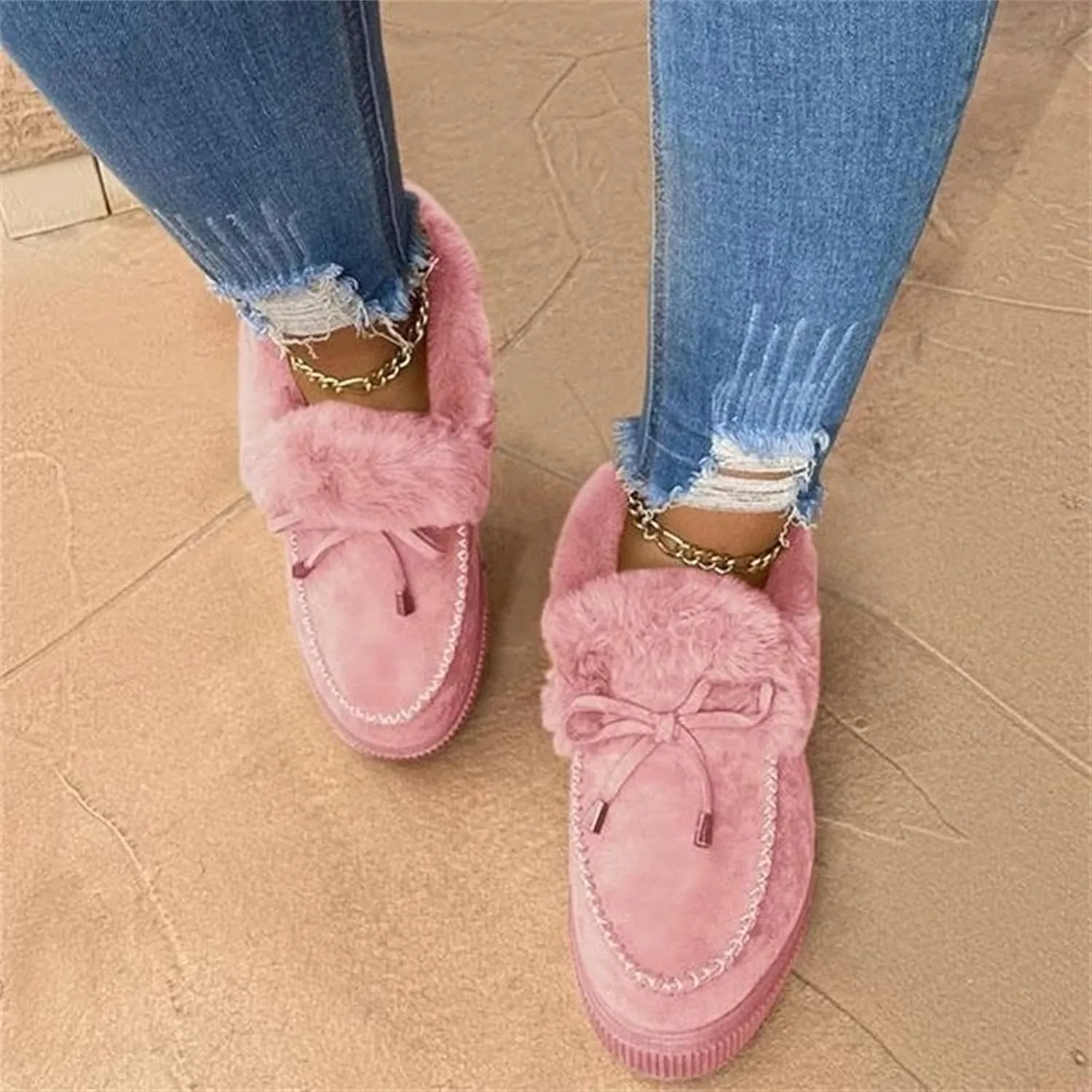 Lausiuoe Winter Fashion Boots For Women 2024 Warm Fur Lined Snow Boots Casual Trendy Comfortable Fuzzy Shoes Ankle Booties