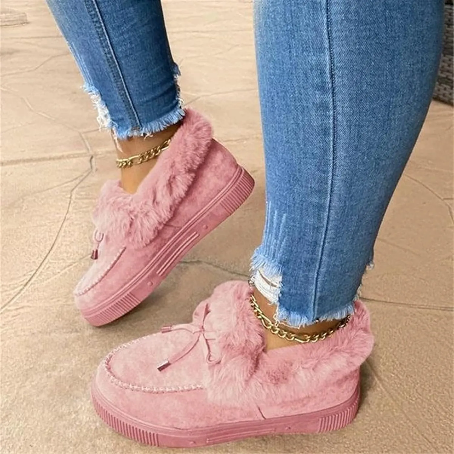 Lausiuoe Winter Fashion Boots For Women 2024 Warm Fur Lined Snow Boots Casual Trendy Comfortable Fuzzy Shoes Ankle Booties