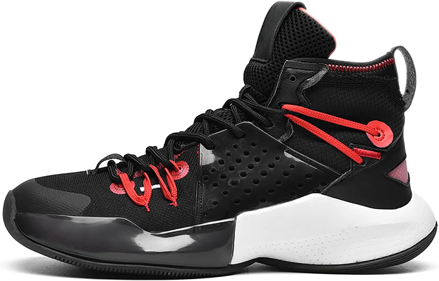 Men's Basketball Shoes, Fashionable high top Running Shoes(Black red,10)