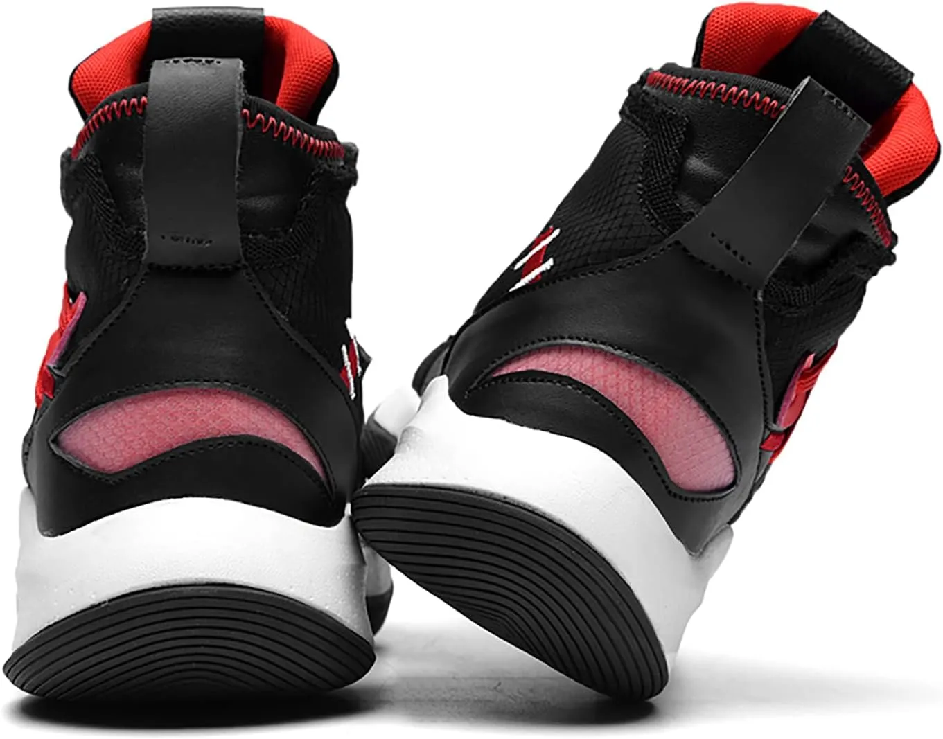 Men's Basketball Shoes, Fashionable high top Running Shoes(Black red,10)