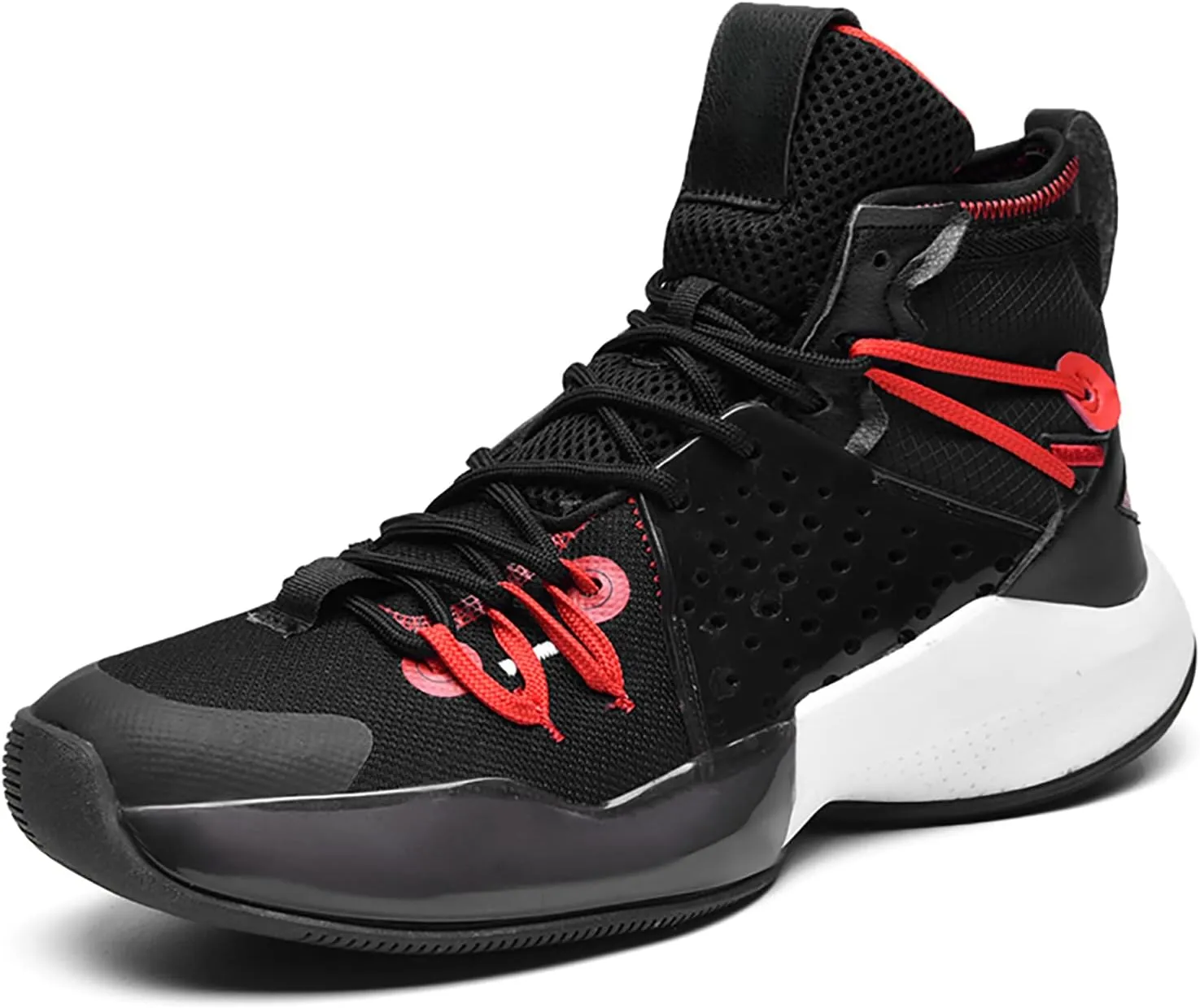 Men's Basketball Shoes, Fashionable high top Running Shoes(Black red,10)