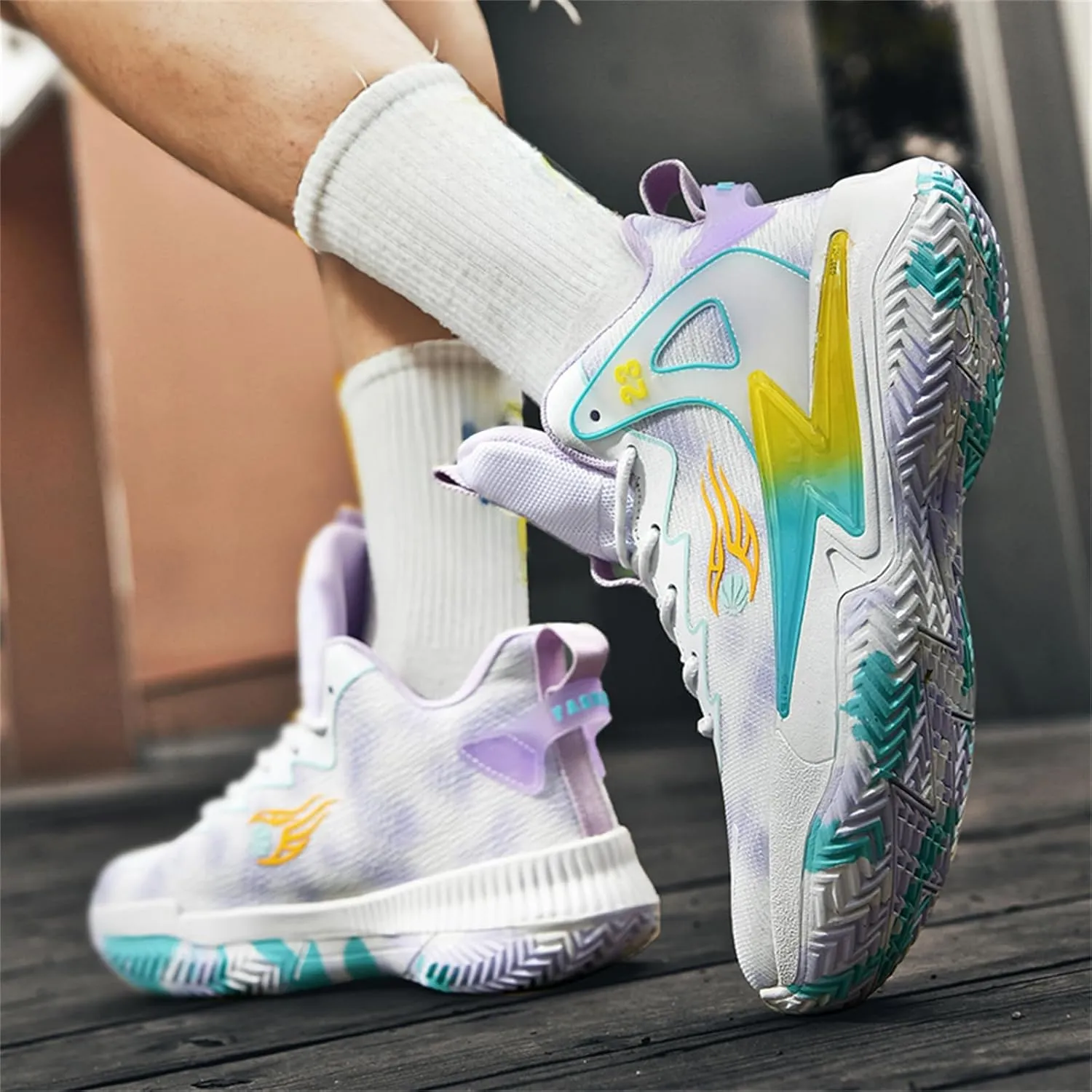 Men's Breathable Mesh Lace Up Basketball Shoes Fashion High-Top Non-Slip Sneakers Casual Gym Sports Tennis Jogging Running Walking Shoes