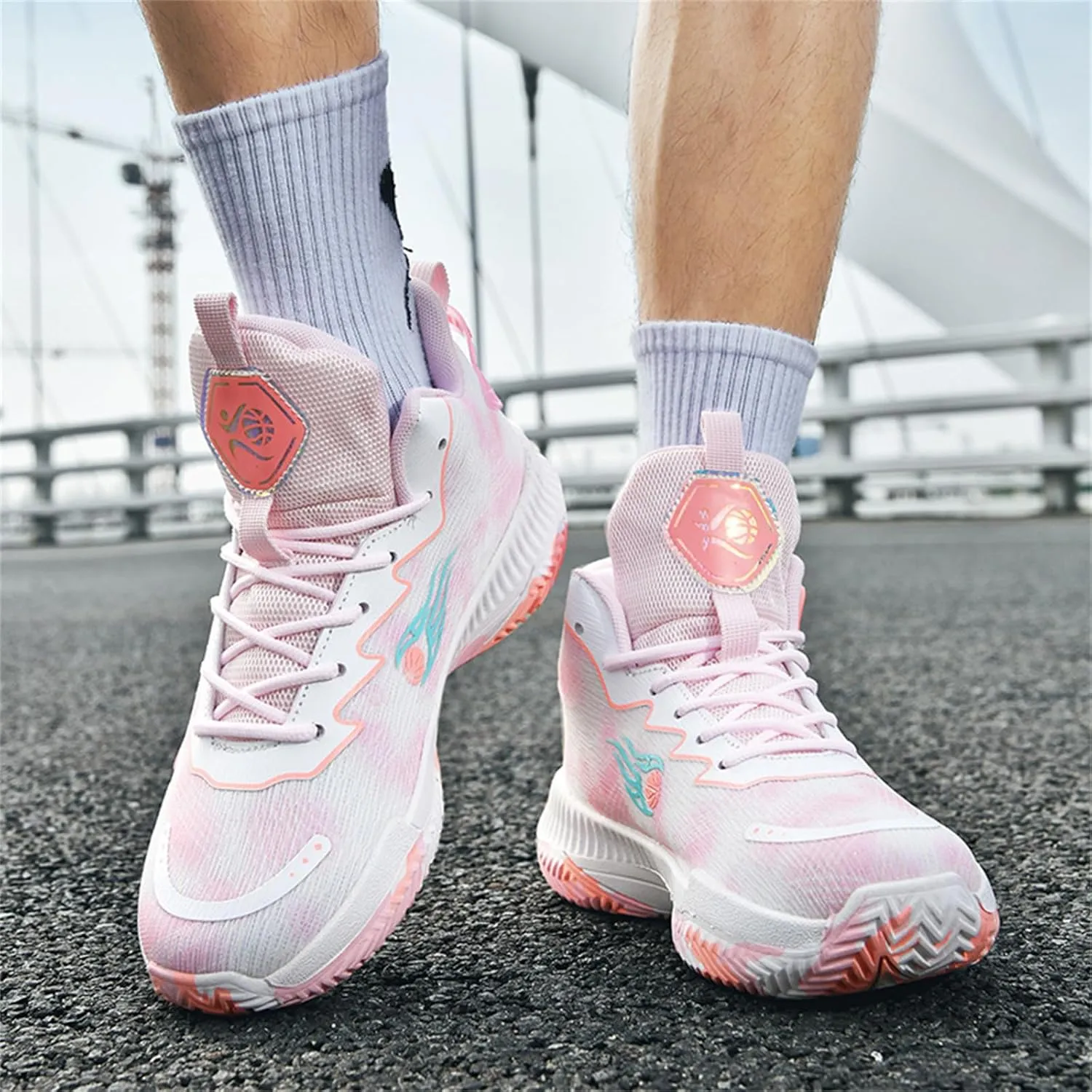 Men's Breathable Mesh Lace Up Basketball Shoes Fashion High-Top Non-Slip Sneakers Casual Gym Sports Tennis Jogging Running Walking Shoes