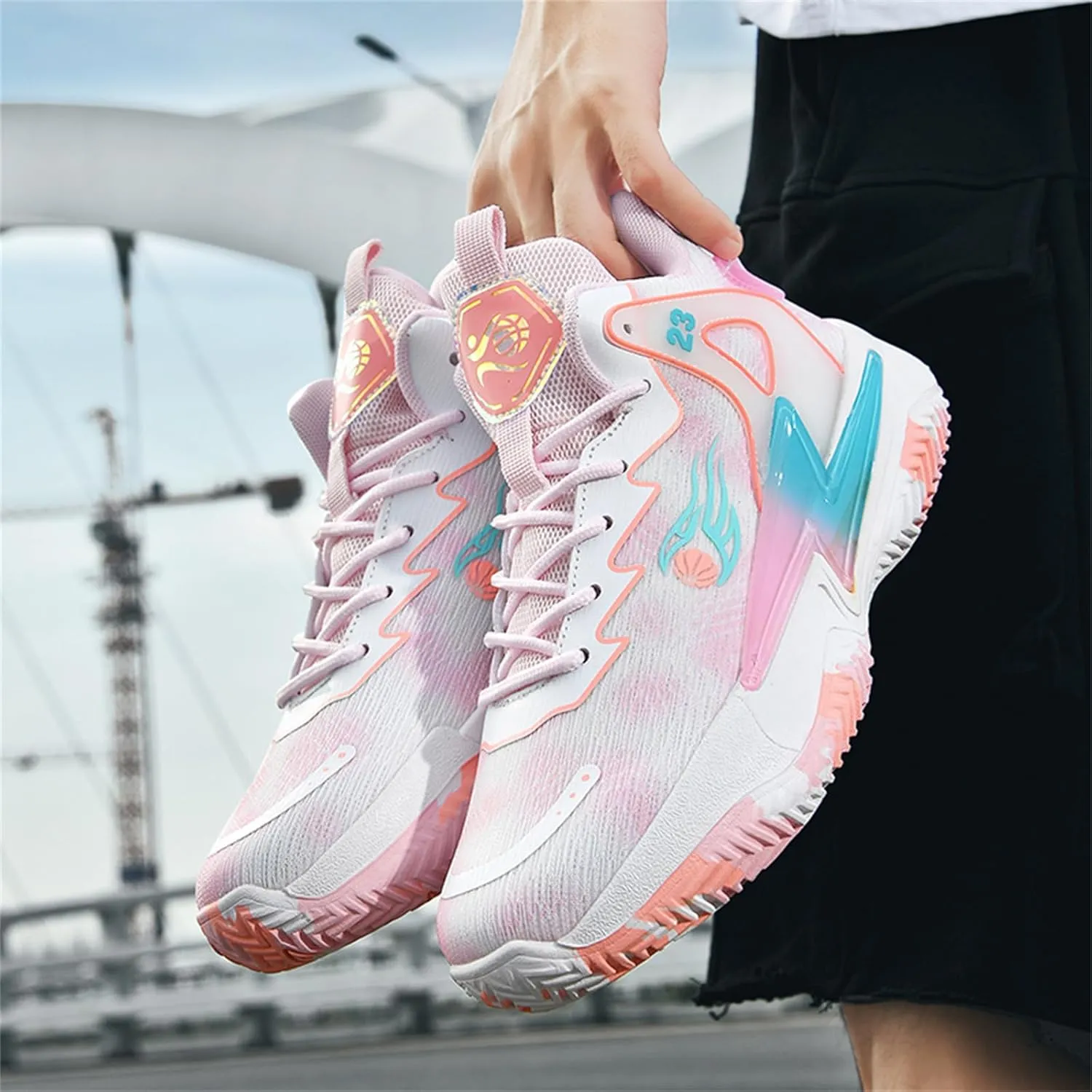 Men's Breathable Mesh Lace Up Basketball Shoes Fashion High-Top Non-Slip Sneakers Casual Gym Sports Tennis Jogging Running Walking Shoes