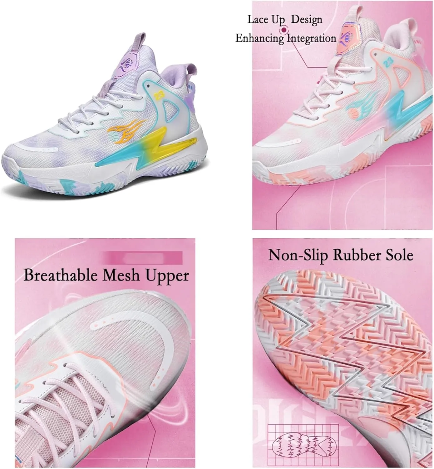 Men's Breathable Mesh Lace Up Basketball Shoes Fashion High-Top Non-Slip Sneakers Casual Gym Sports Tennis Jogging Running Walking Shoes