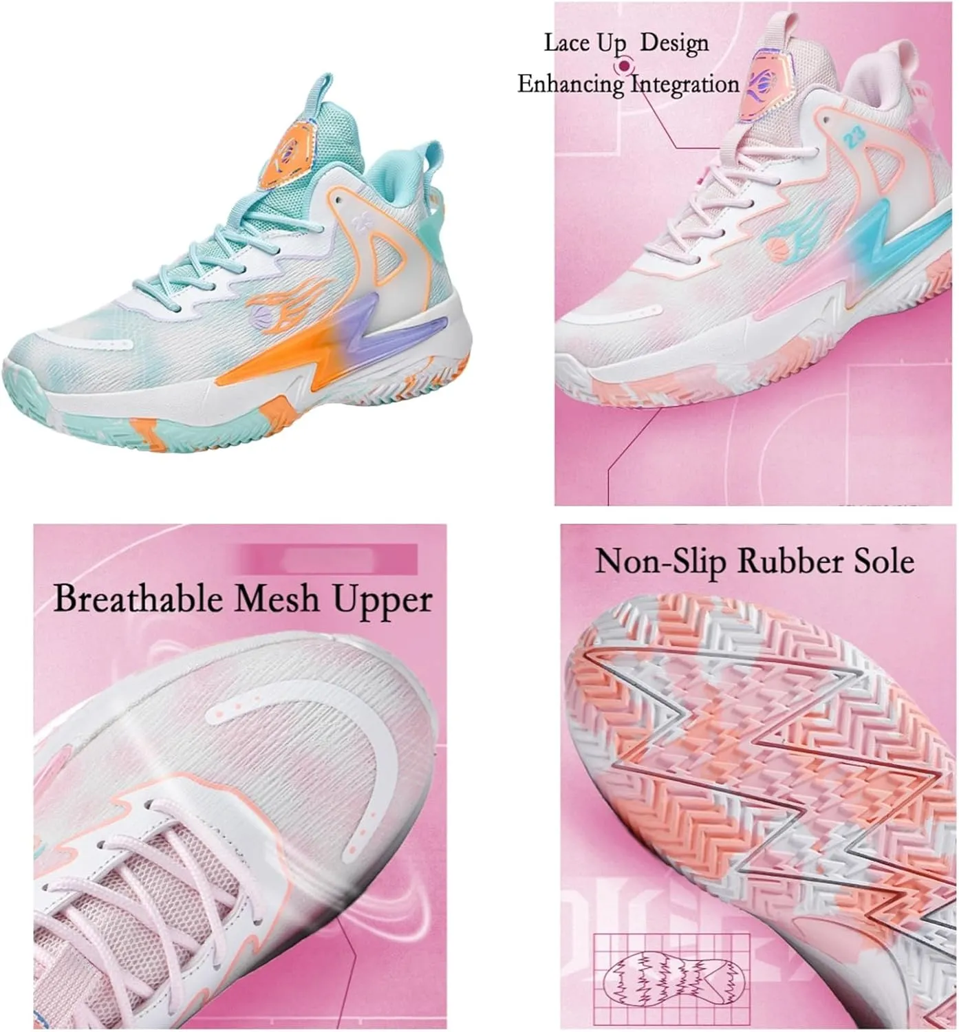 Men's Breathable Mesh Lace Up Basketball Shoes Fashion High-Top Non-Slip Sneakers Casual Gym Sports Tennis Jogging Running Walking Shoes