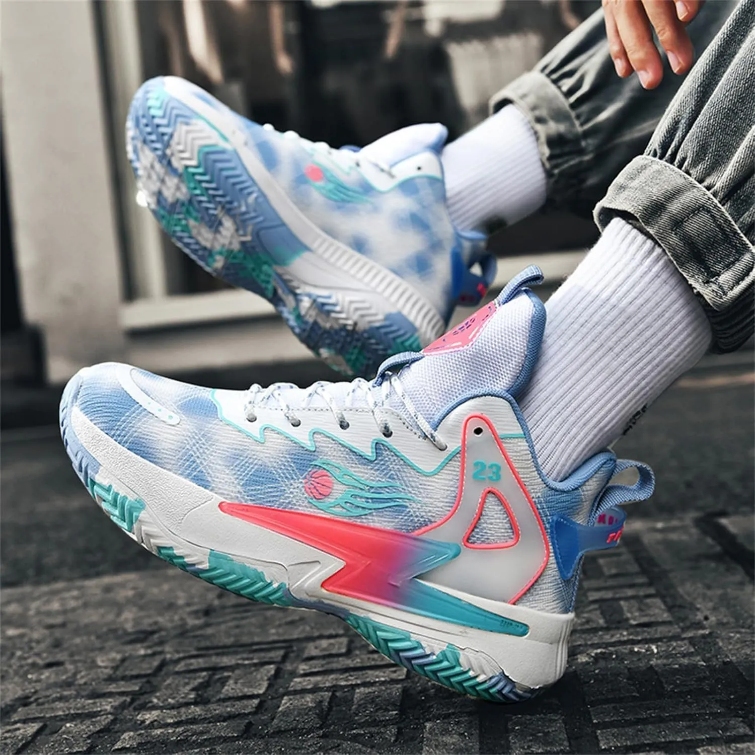 Men's Breathable Mesh Lace Up Basketball Shoes Fashion High-Top Non-Slip Sneakers Casual Gym Sports Tennis Jogging Running Walking Shoes
