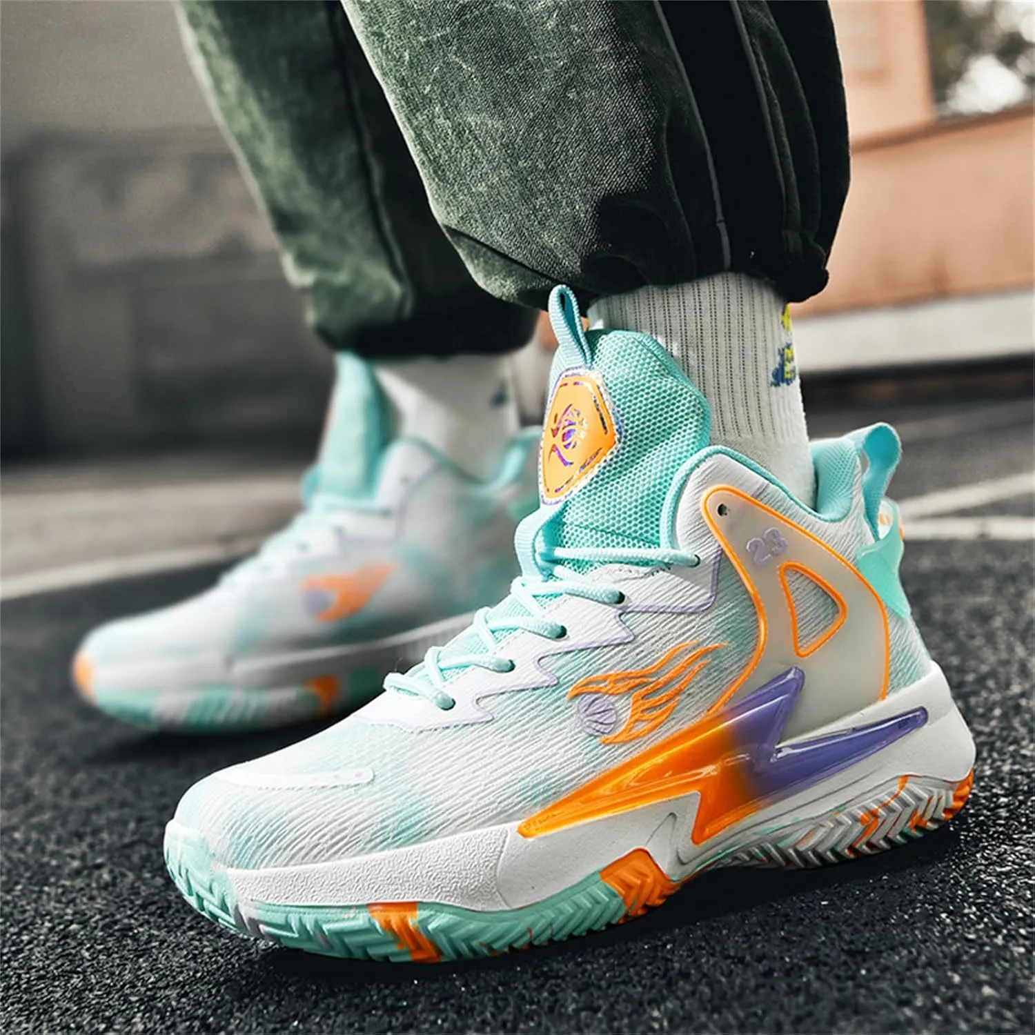 Men's Breathable Mesh Lace Up Basketball Shoes Fashion High-Top Non-Slip Sneakers Casual Gym Sports Tennis Jogging Running Walking Shoes