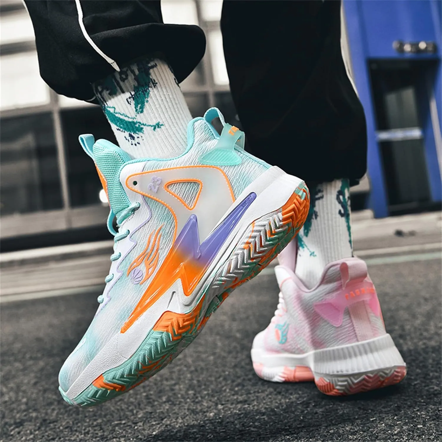 Men's Breathable Mesh Lace Up Basketball Shoes Fashion High-Top Non-Slip Sneakers Casual Gym Sports Tennis Jogging Running Walking Shoes