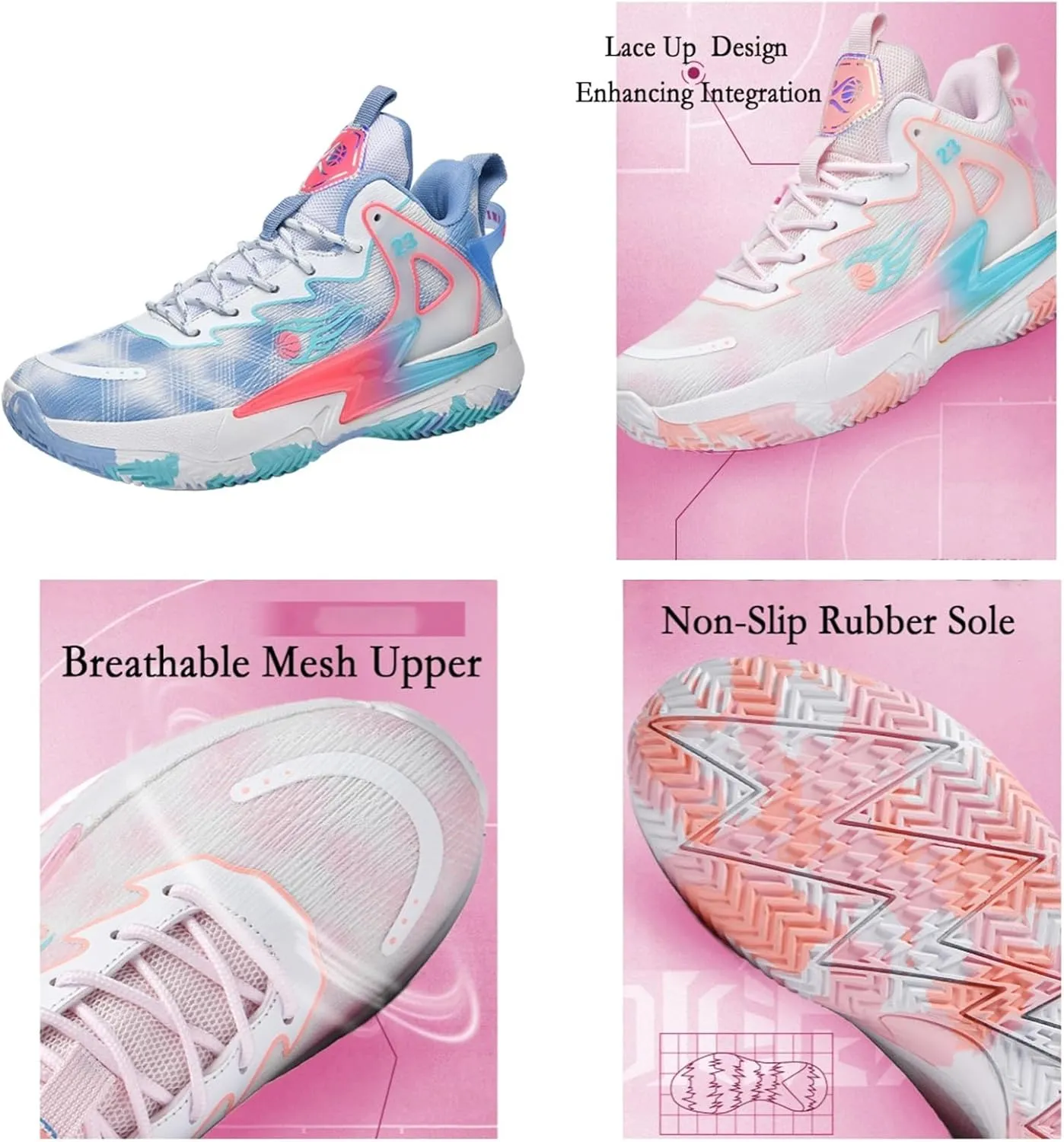 Men's Breathable Mesh Lace Up Basketball Shoes Fashion High-Top Non-Slip Sneakers Casual Gym Sports Tennis Jogging Running Walking Shoes