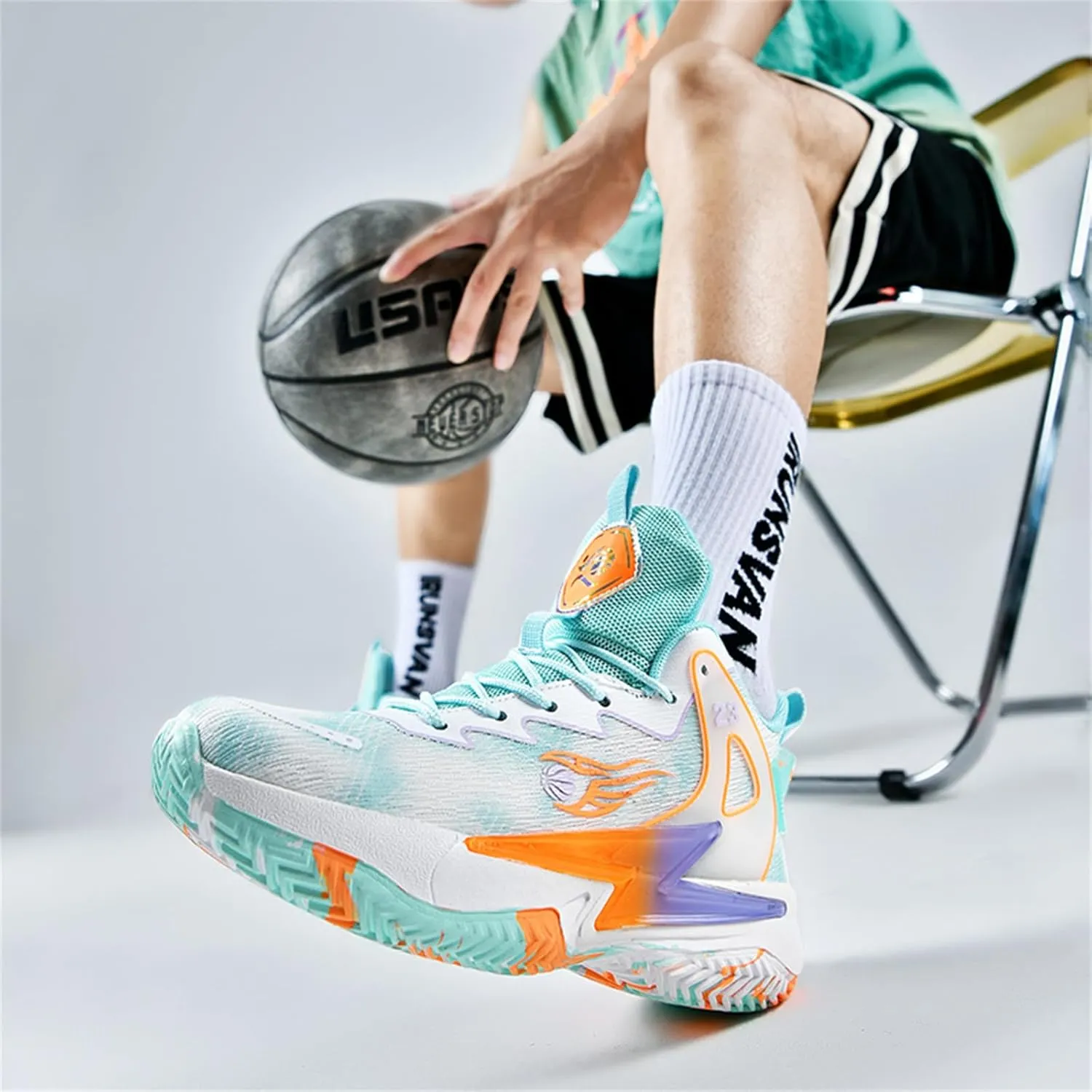 Men's Breathable Mesh Lace Up Basketball Shoes Fashion High-Top Non-Slip Sneakers Casual Gym Sports Tennis Jogging Running Walking Shoes