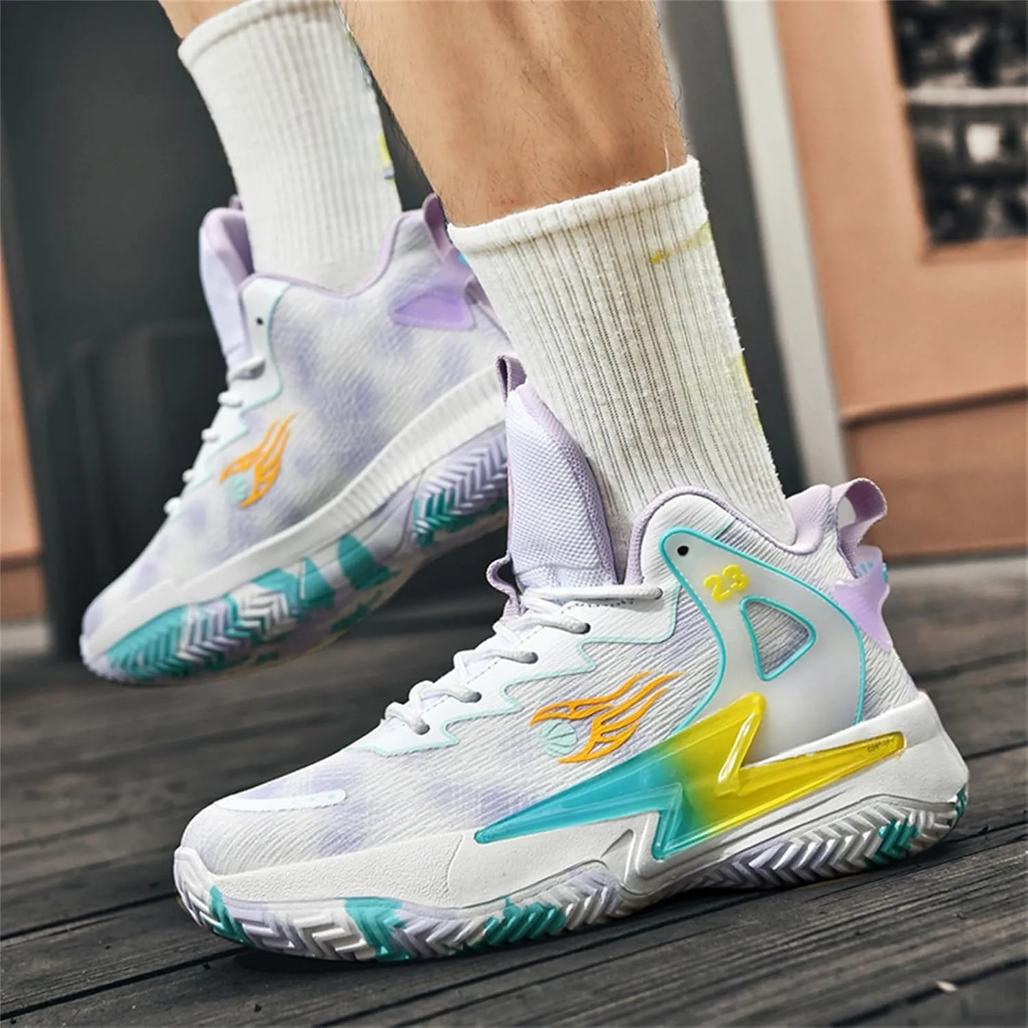Men's Breathable Mesh Lace Up Basketball Shoes Fashion High-Top Non-Slip Sneakers Casual Gym Sports Tennis Jogging Running Walking Shoes