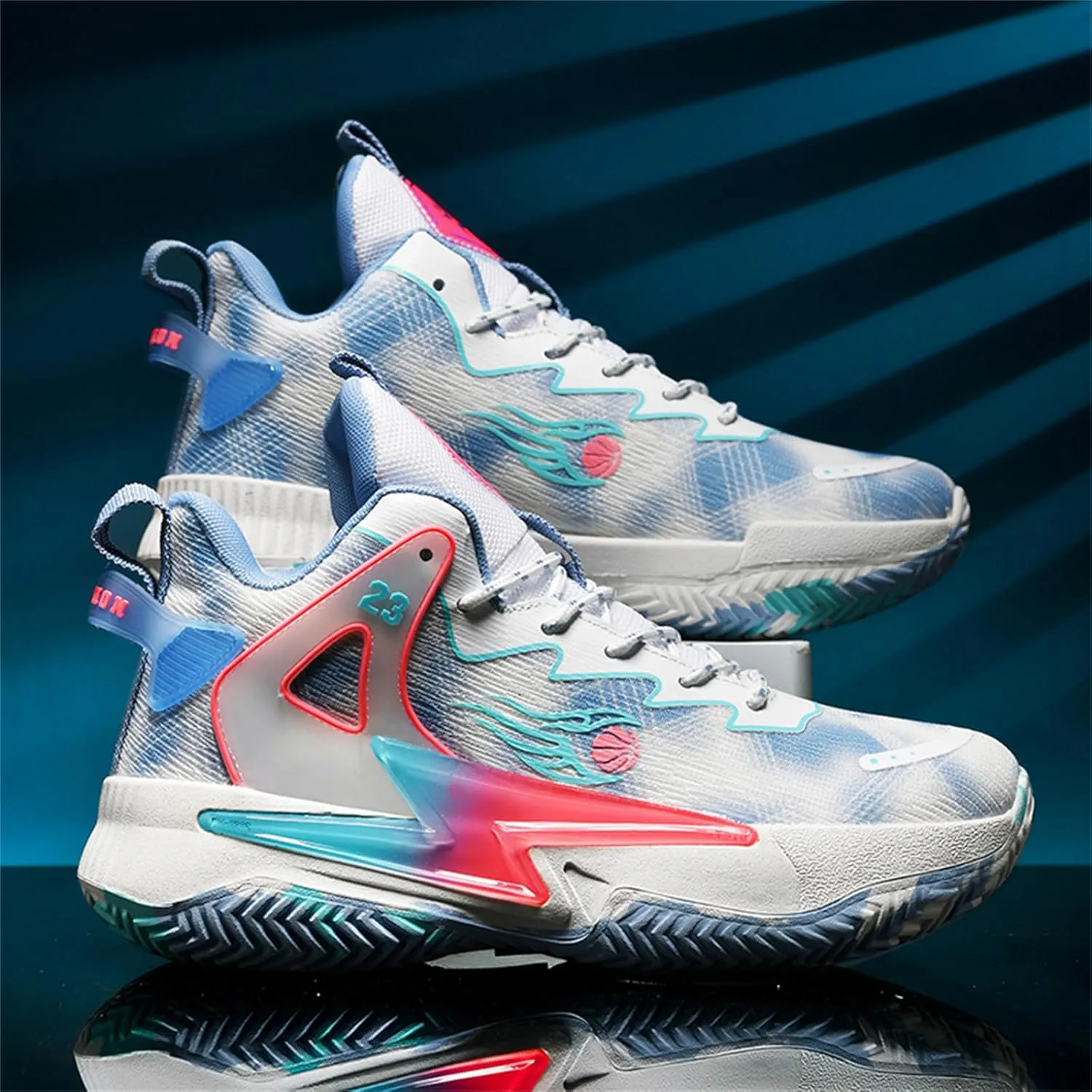 Men's Breathable Mesh Lace Up Basketball Shoes Fashion High-Top Non-Slip Sneakers Casual Gym Sports Tennis Jogging Running Walking Shoes