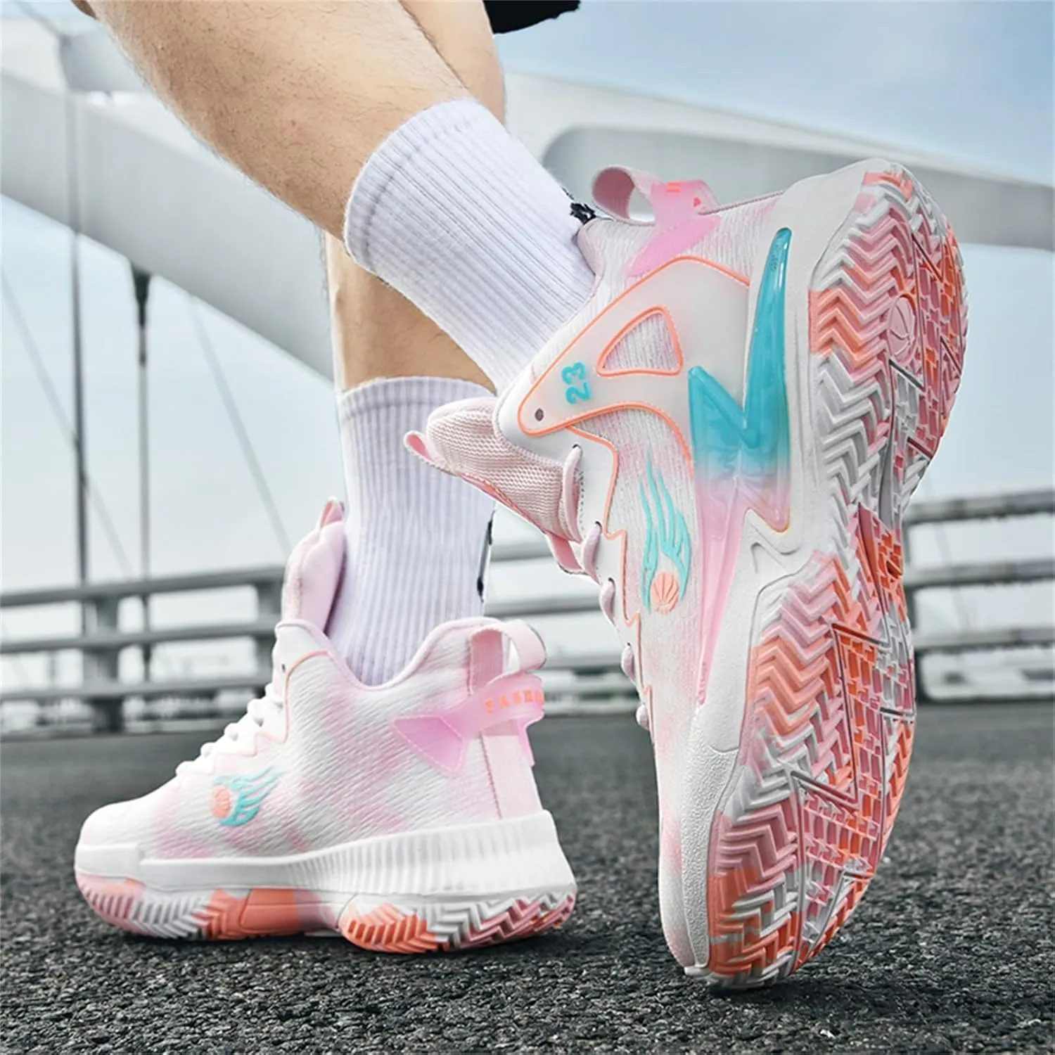 Men's Breathable Mesh Lace Up Basketball Shoes Fashion High-Top Non-Slip Sneakers Casual Gym Sports Tennis Jogging Running Walking Shoes