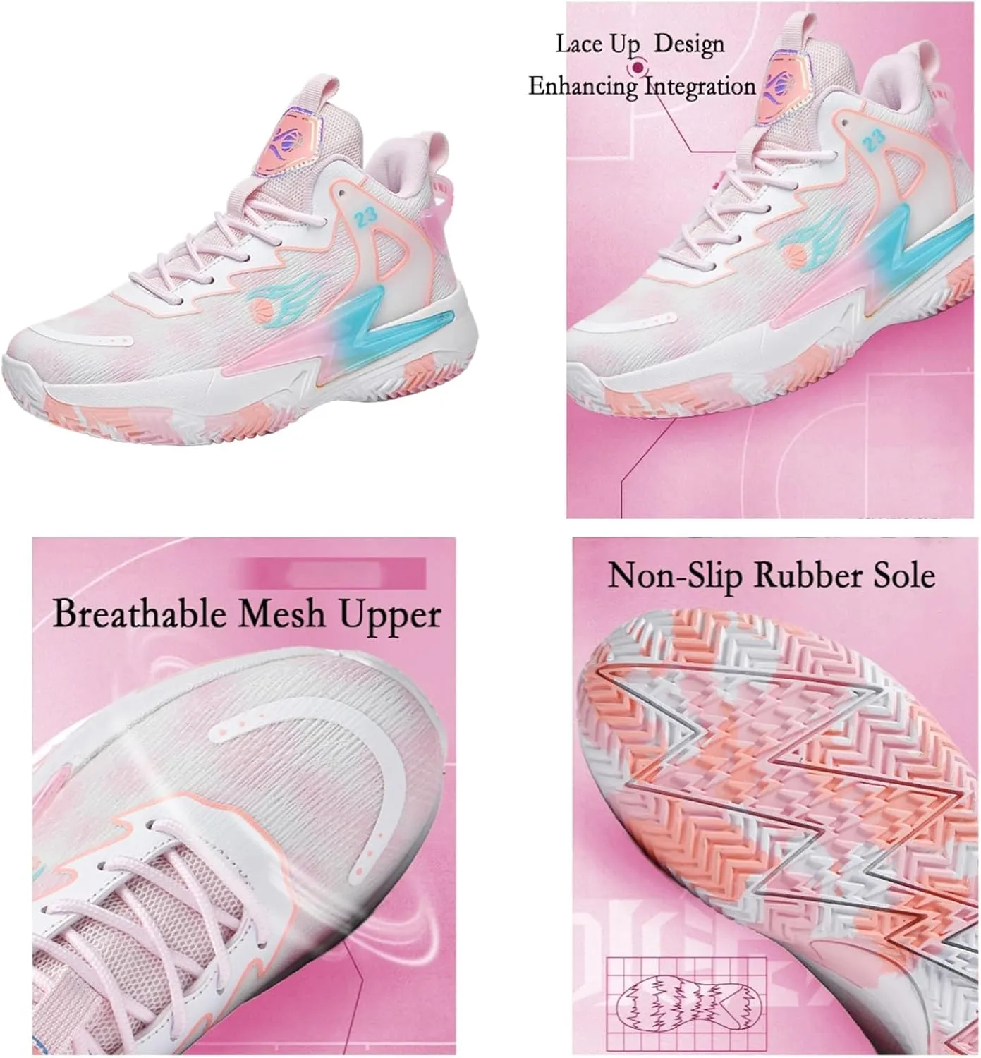 Men's Breathable Mesh Lace Up Basketball Shoes Fashion High-Top Non-Slip Sneakers Casual Gym Sports Tennis Jogging Running Walking Shoes