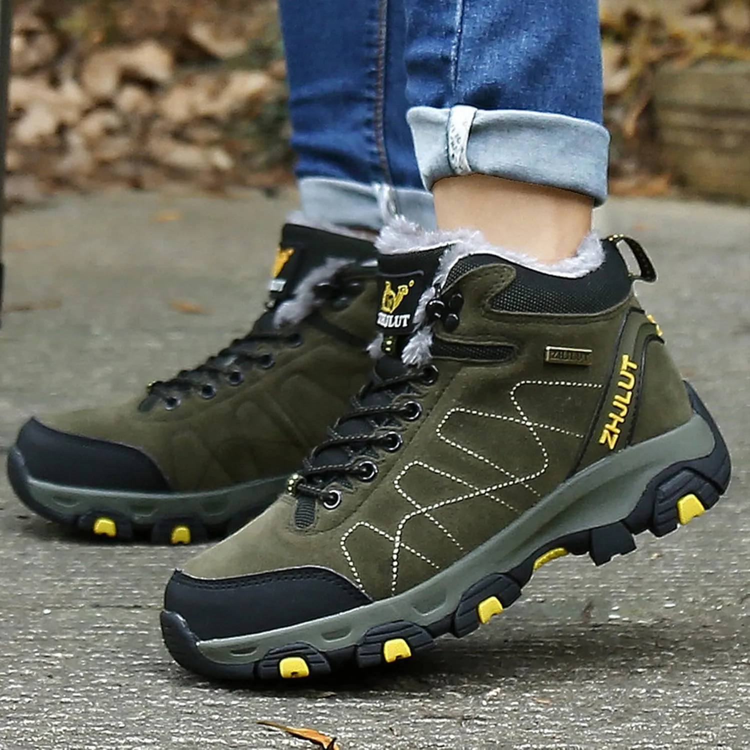 Mens Hiking Ankle Boots Waterproof Winter Warm Boots Breathable Lightweight Outdoor Casual