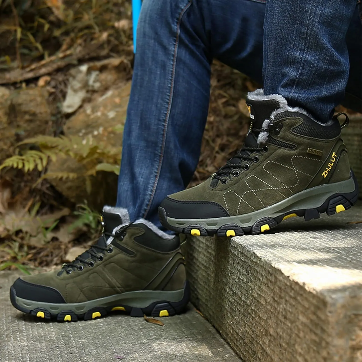 Mens Hiking Ankle Boots Waterproof Winter Warm Boots Breathable Lightweight Outdoor Casual