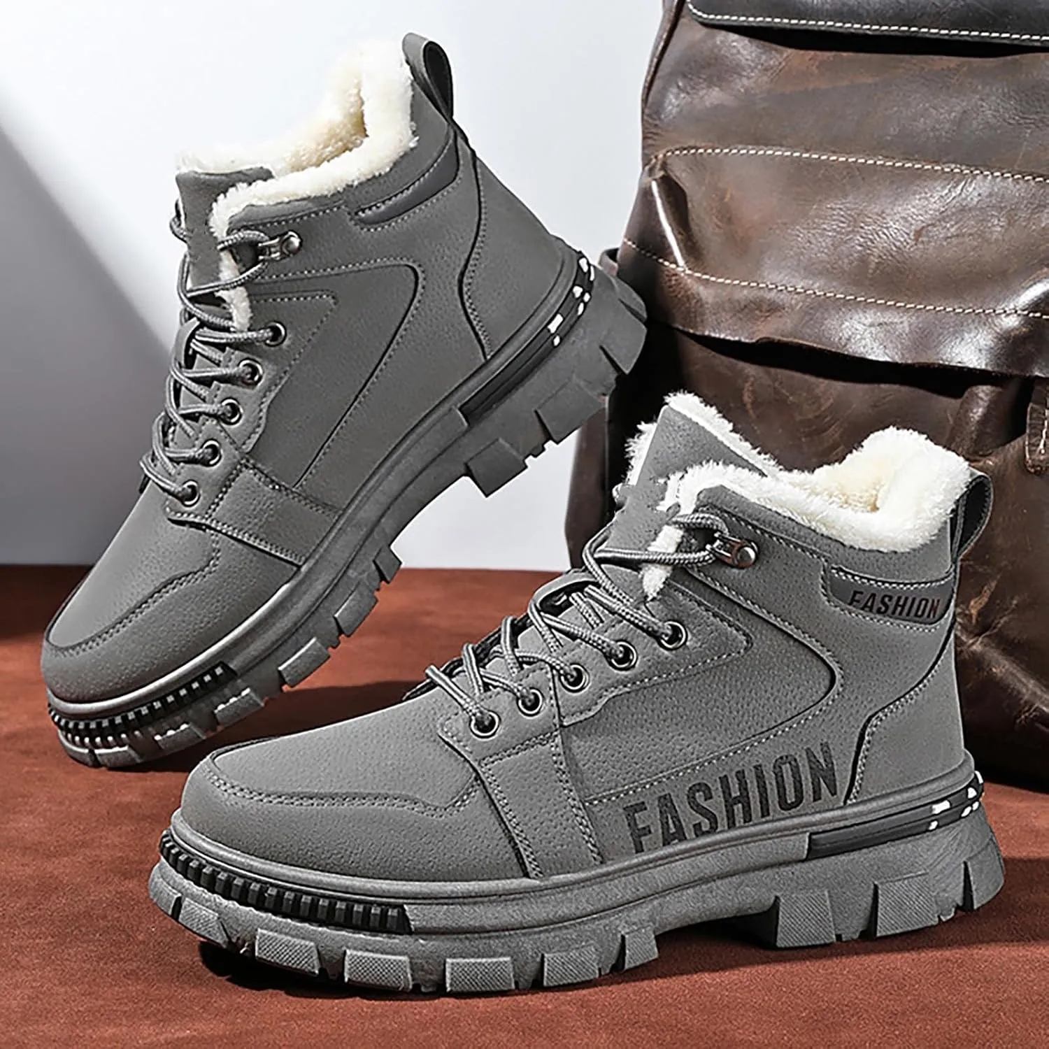 Mens Lightweight Hiking Shoes Shoes Cotton Short Shoes Snow Boots Non-Slip Plush Lined Winter Walking Shoes