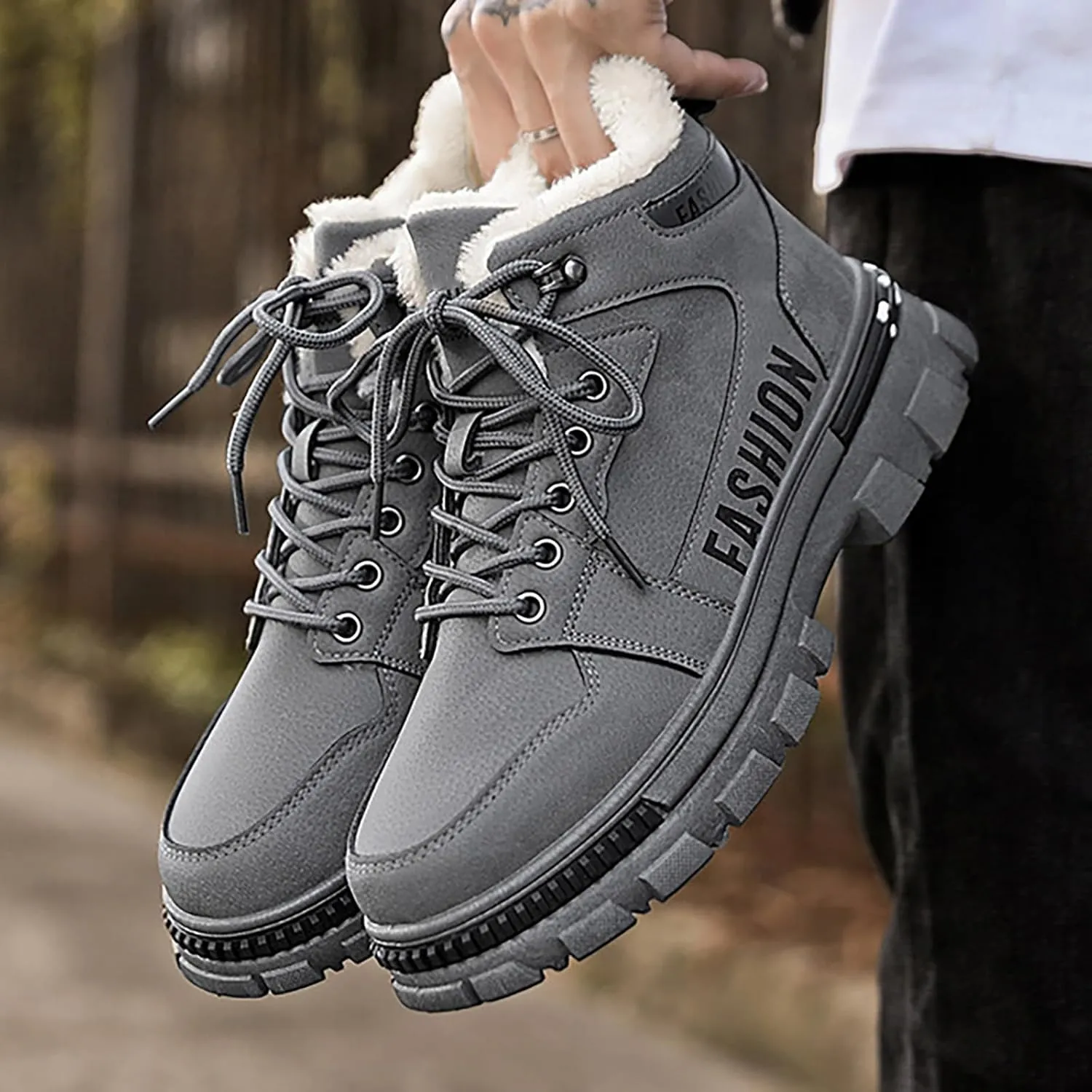 Mens Lightweight Hiking Shoes Shoes Cotton Short Shoes Snow Boots Non-Slip Plush Lined Winter Walking Shoes
