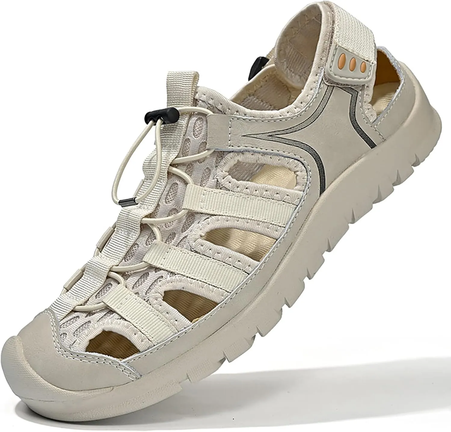 Men'S Mesh Cutout Anti-collision anti-skid hiking Sandals Lightweight Adjustable Lace Up Closed Toe Breathable Trail Sport Sandals Summer Casual Beach Wading Fisherman Sandals