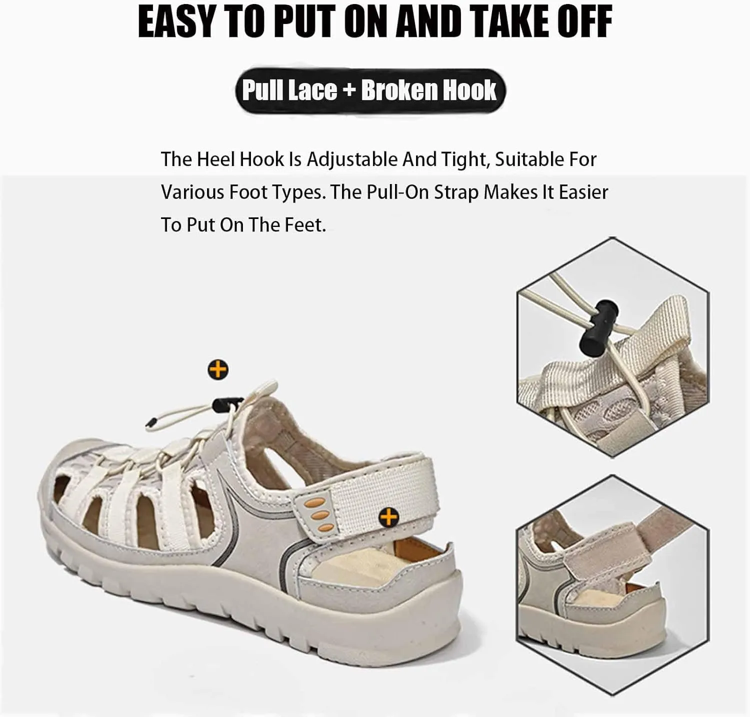 Men'S Mesh Cutout Anti-collision anti-skid hiking Sandals Lightweight Adjustable Lace Up Closed Toe Breathable Trail Sport Sandals Summer Casual Beach Wading Fisherman Sandals