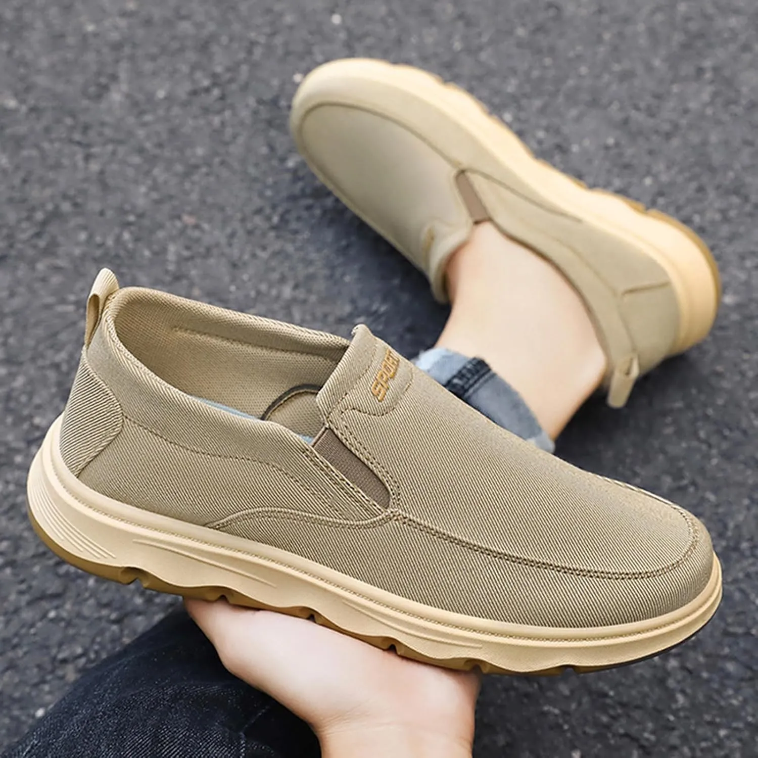 Men's Slip-On Canvas Walking Loafers,Comfortable Non Slip Orthopedic Flat Sneakers Outdoor Lightweight Casual Working Driving Boat Shoes