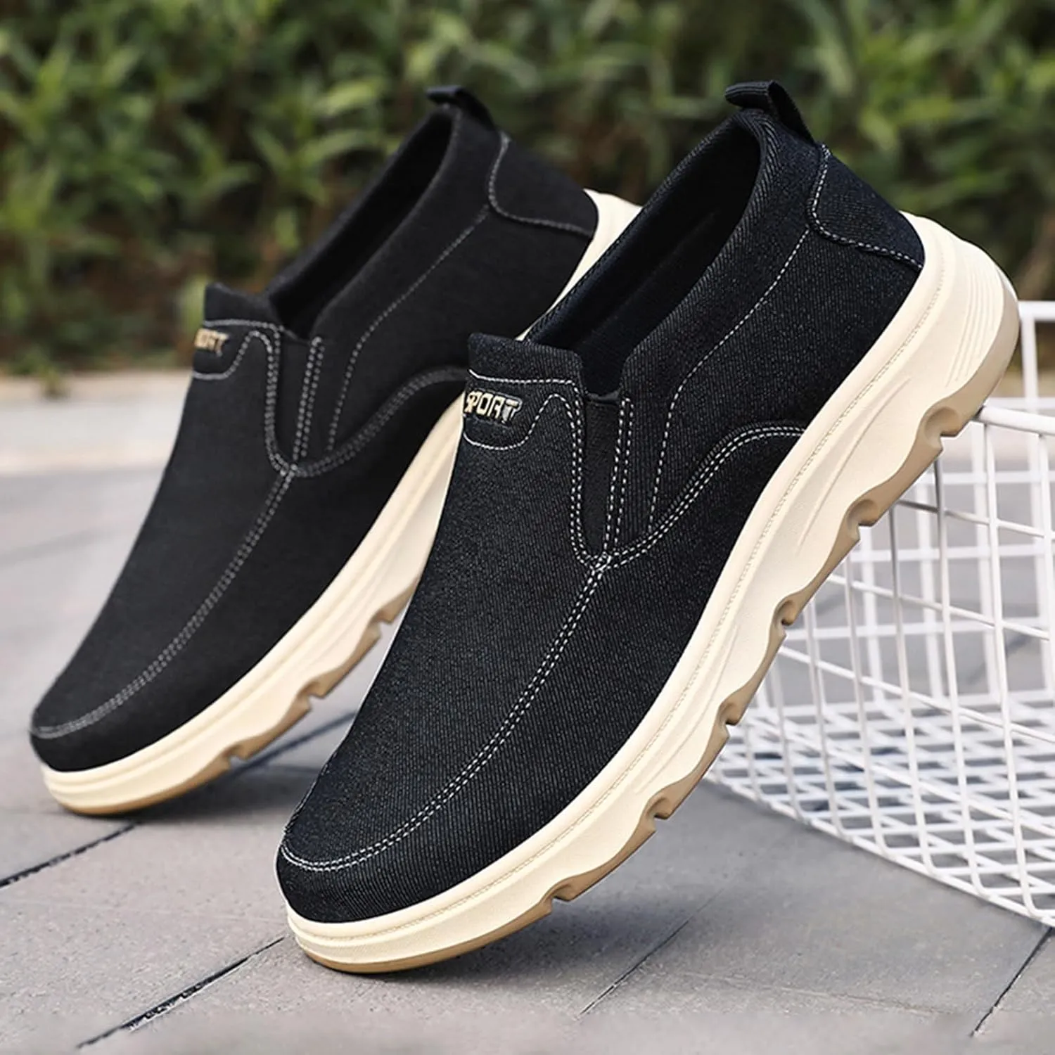 Men's Slip-On Canvas Walking Loafers,Comfortable Non Slip Orthopedic Flat Sneakers Outdoor Lightweight Casual Working Driving Boat Shoes