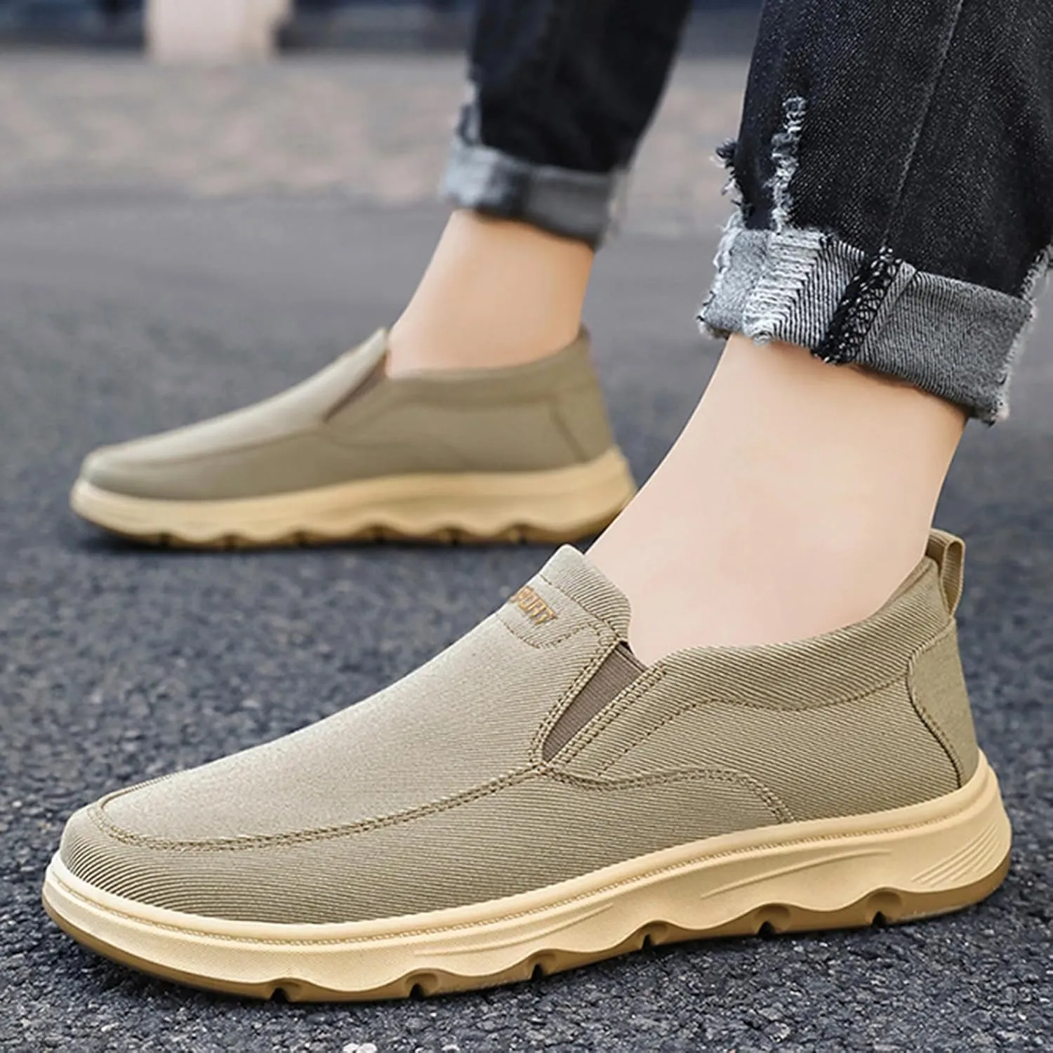 Men's Slip-On Canvas Walking Loafers,Comfortable Non Slip Orthopedic Flat Sneakers Outdoor Lightweight Casual Working Driving Boat Shoes