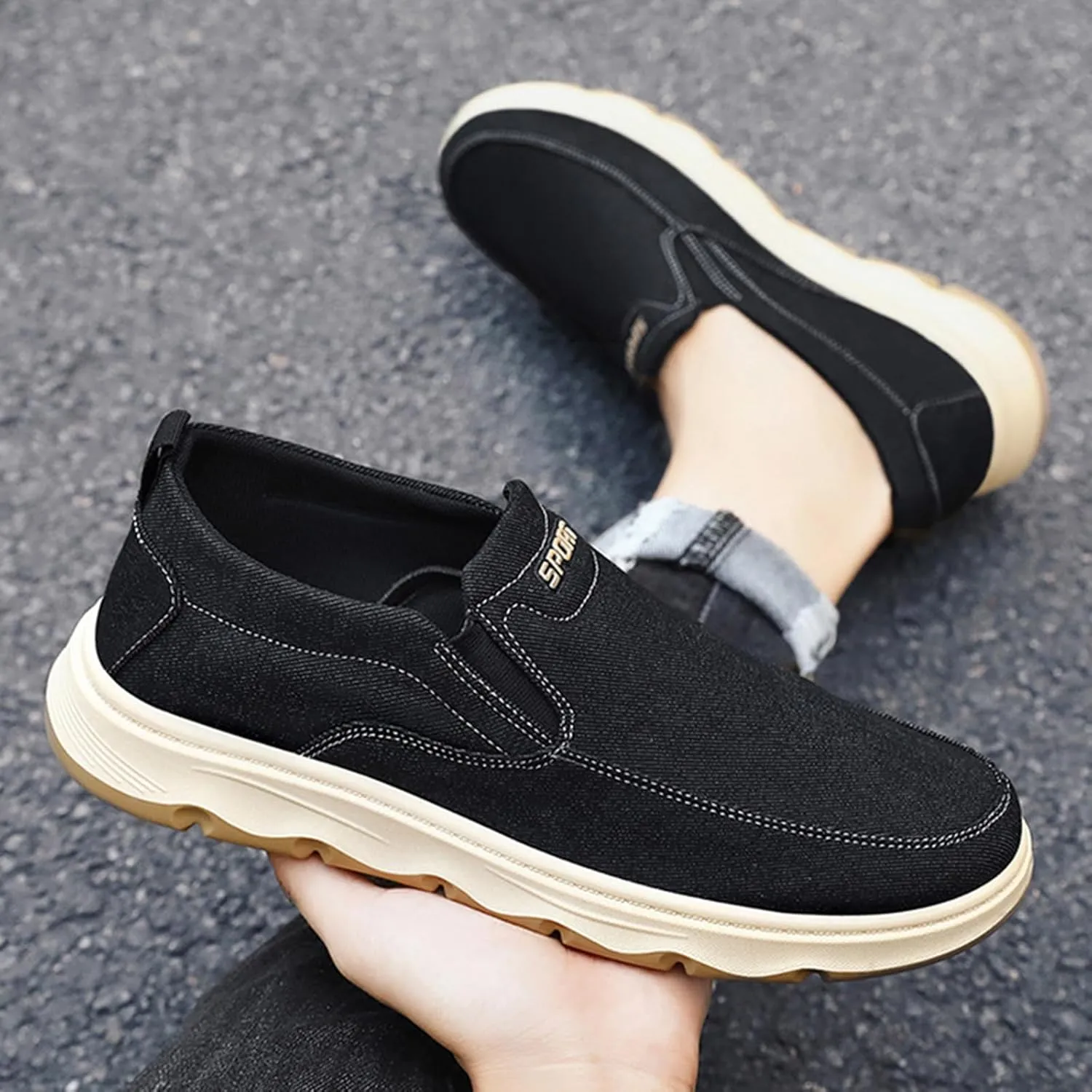 Men's Slip-On Canvas Walking Loafers,Comfortable Non Slip Orthopedic Flat Sneakers Outdoor Lightweight Casual Working Driving Boat Shoes