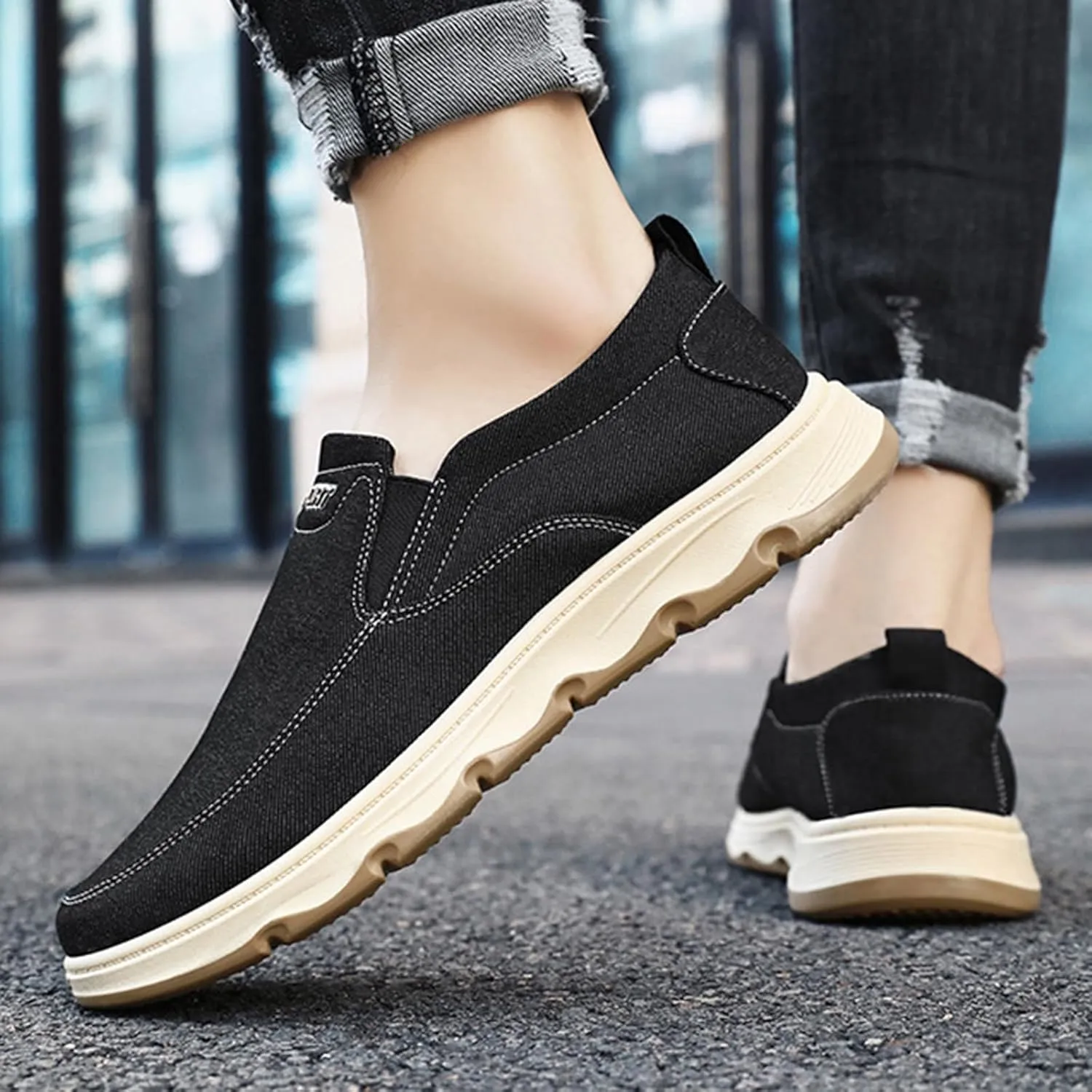 Men's Slip-On Canvas Walking Loafers,Comfortable Non Slip Orthopedic Flat Sneakers Outdoor Lightweight Casual Working Driving Boat Shoes